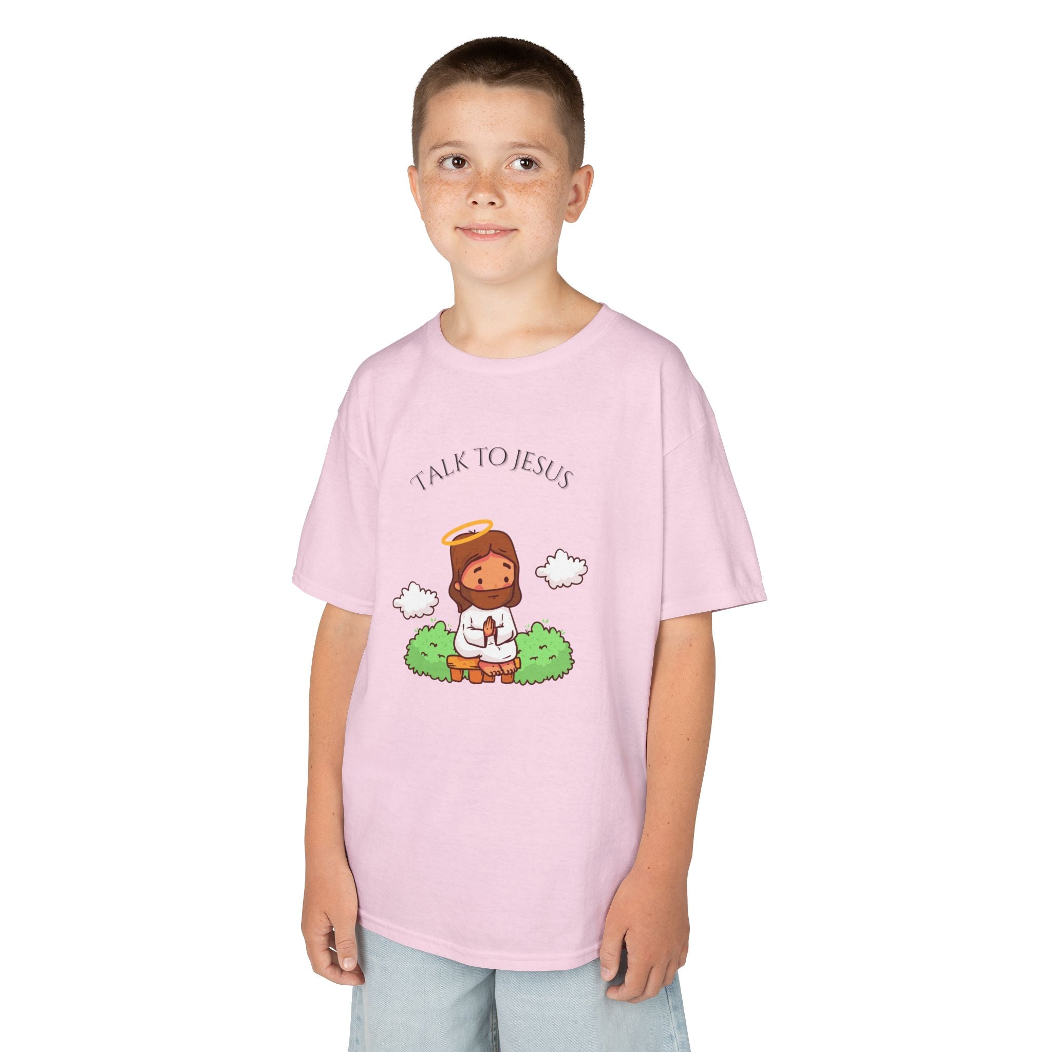 Kids Tee — Cute "Talk to Jesus" Cartoon Jesus Graphic Youth Faith Shirt