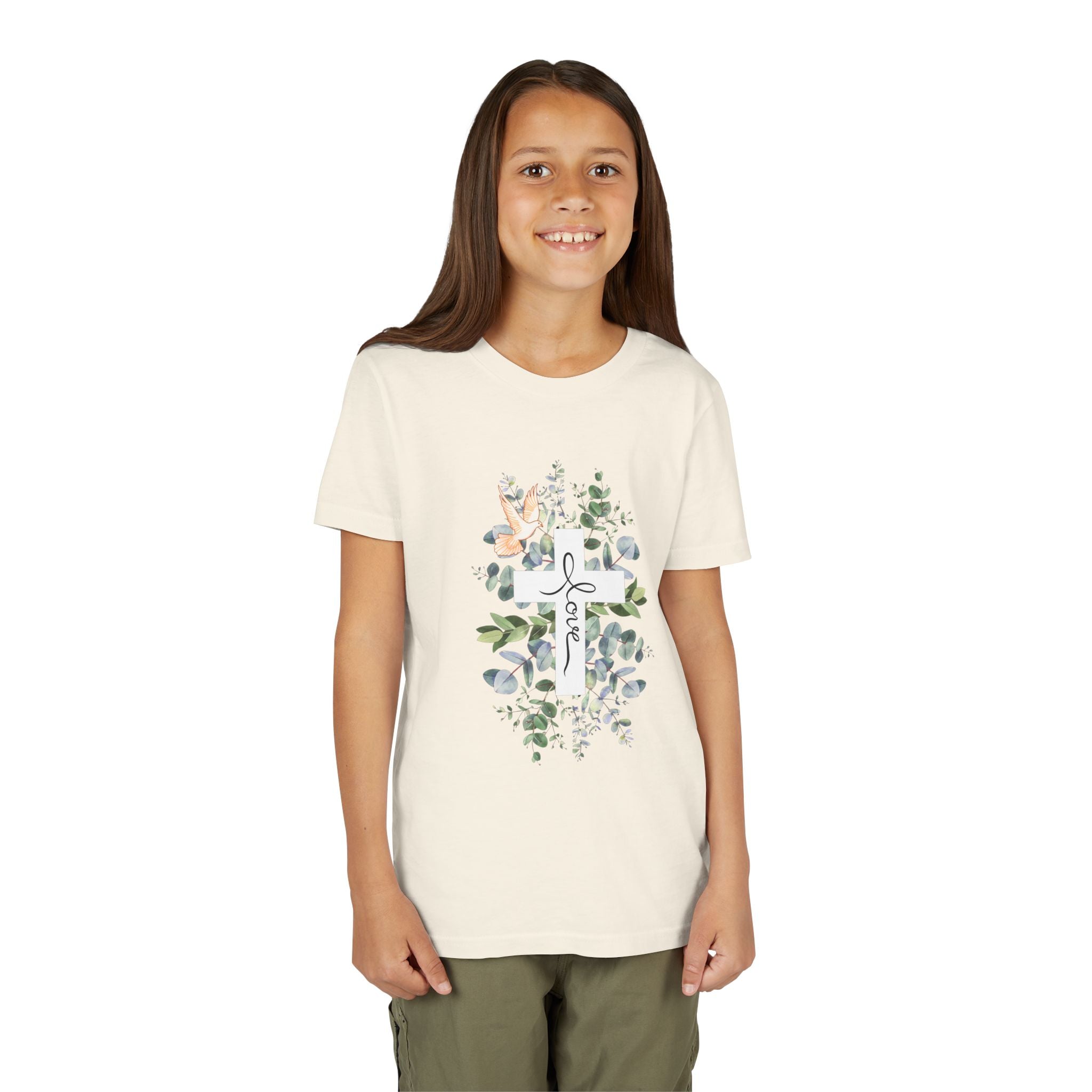 Youth Tee - Floral Cross "Jesus Will Always Love You" Christian Shirt