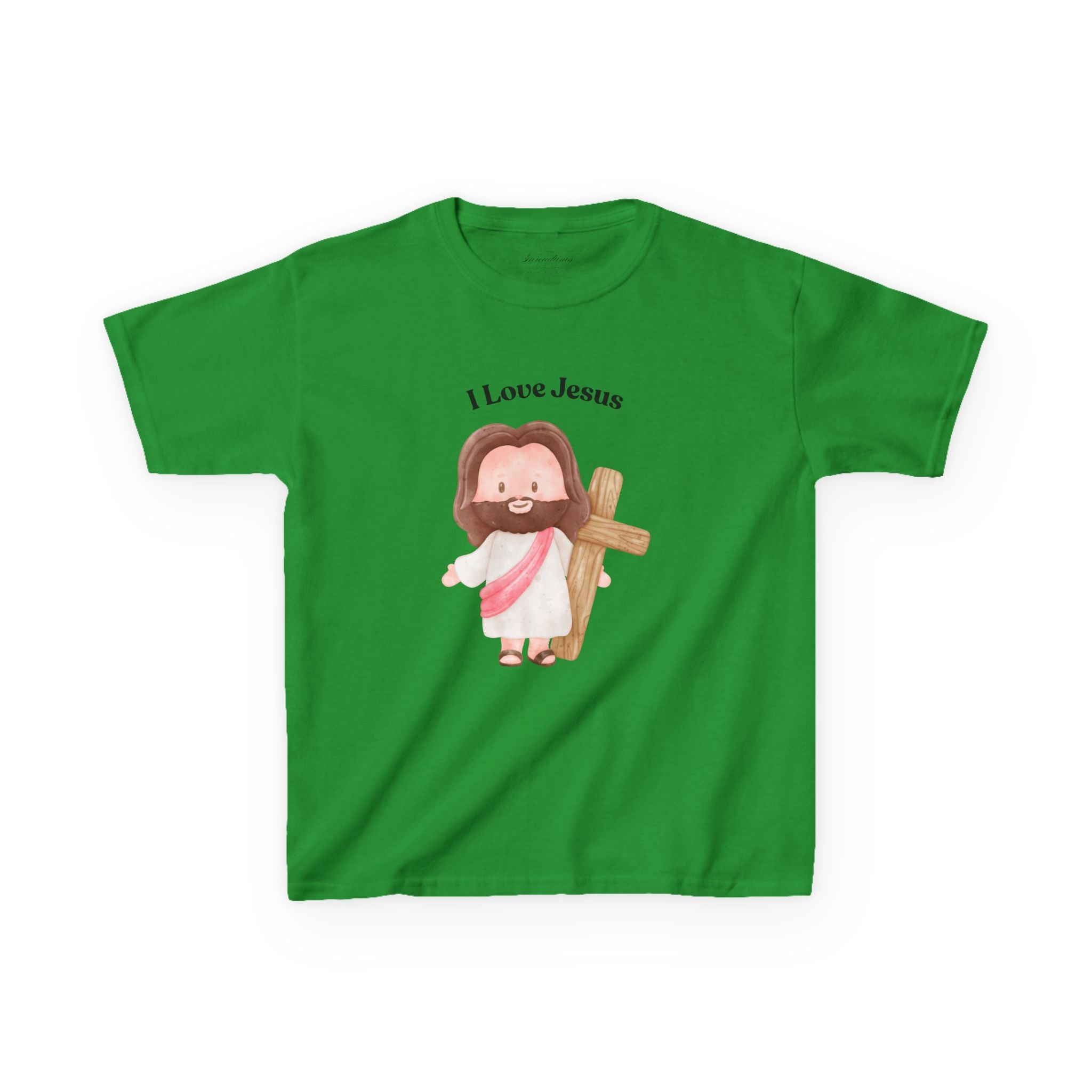 Kids T-Shirt — Cute "I Love Jesus" Cartoon Jesus Holding Cross — Christian Easter Gift for Children