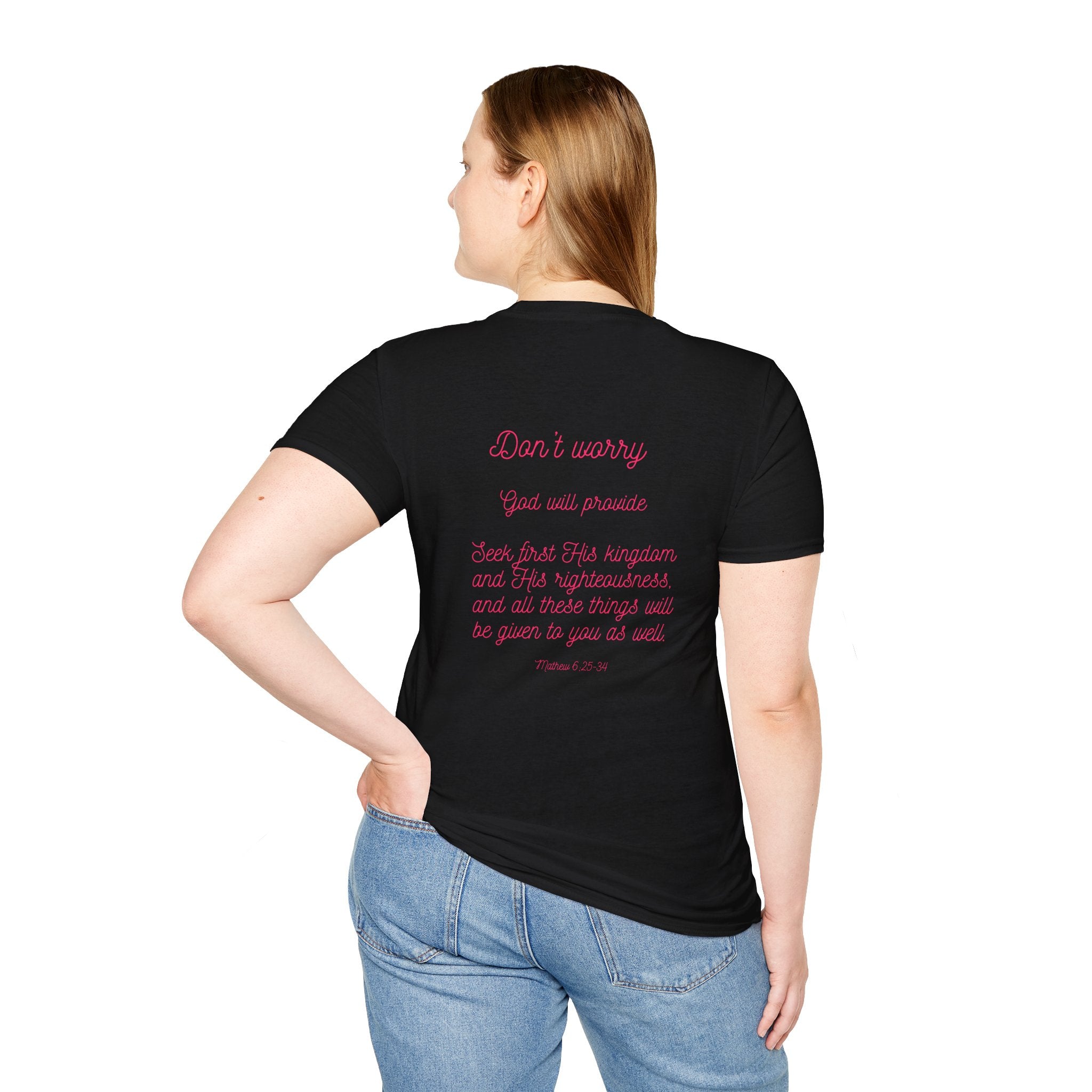 Blessed Script T‑Shirt — Inspirational "Blessed" Tee with Back Verse (Don't Worry)