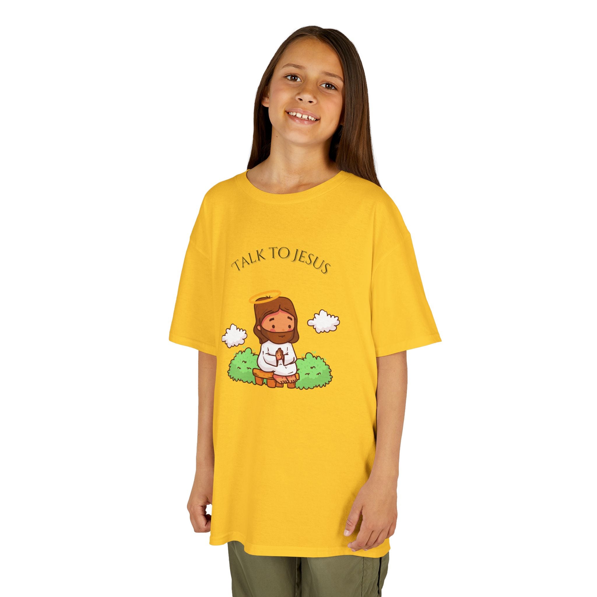 Kids Tee — Cute "Talk to Jesus" Cartoon Jesus Graphic Youth Faith Shirt