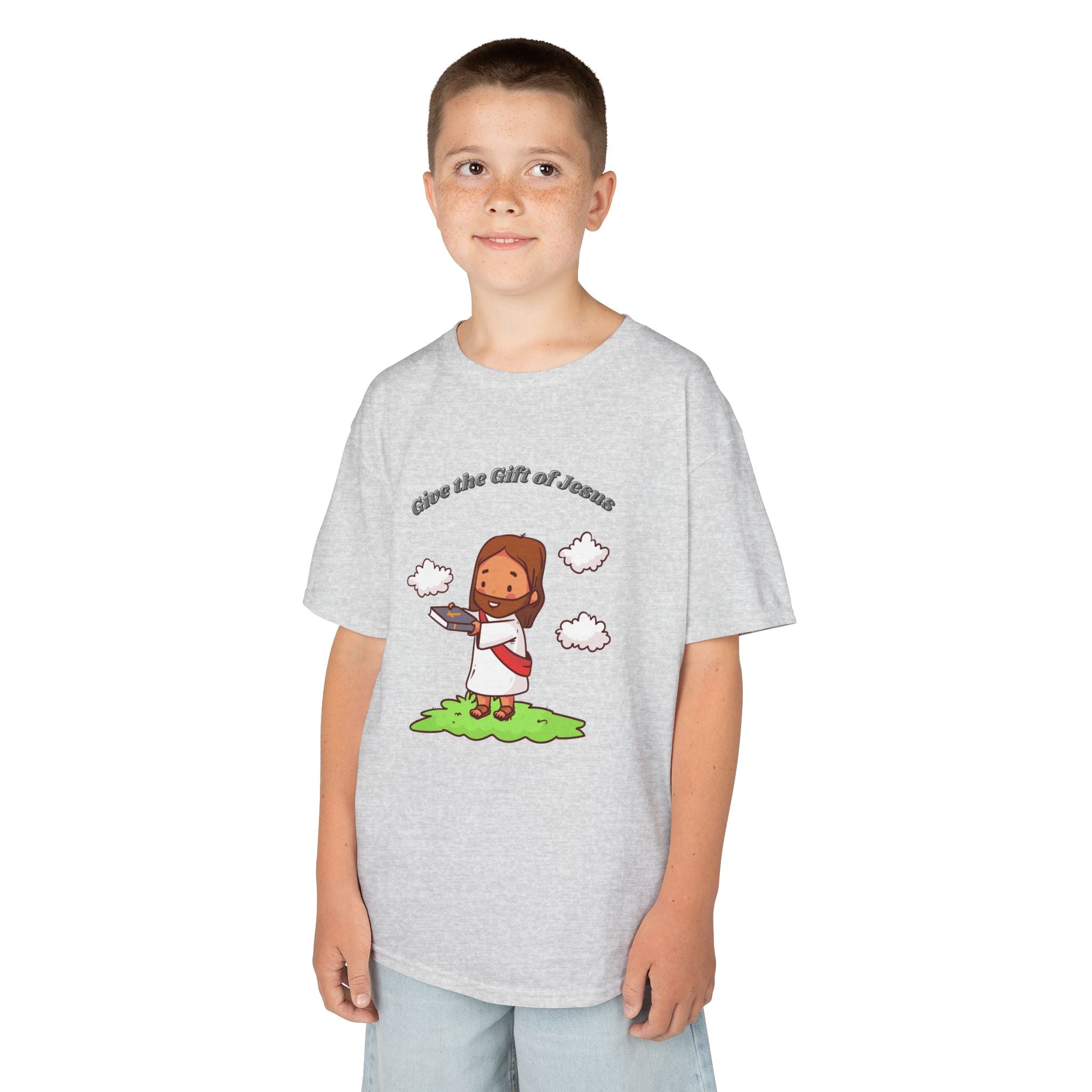 Kids T‑Shirt — Cute Jesus Graphic “Give the Gift of Jesus” | Christian Holiday Gift