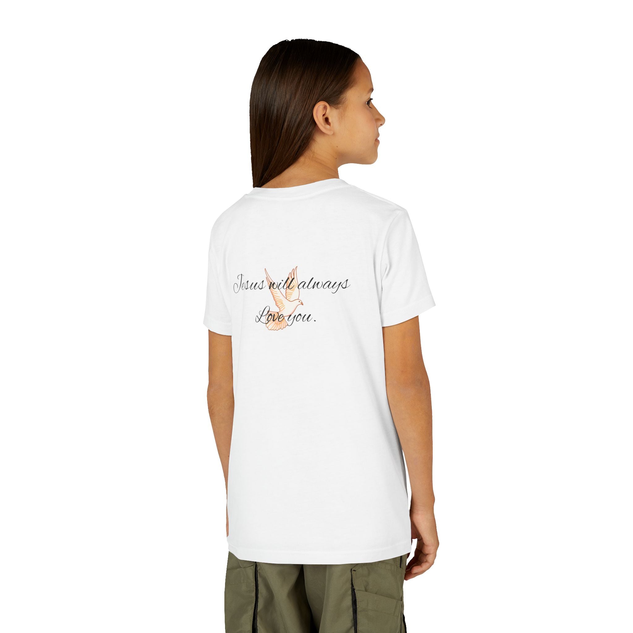 Youth Tee - Floral Cross "Jesus Will Always Love You" Christian Shirt