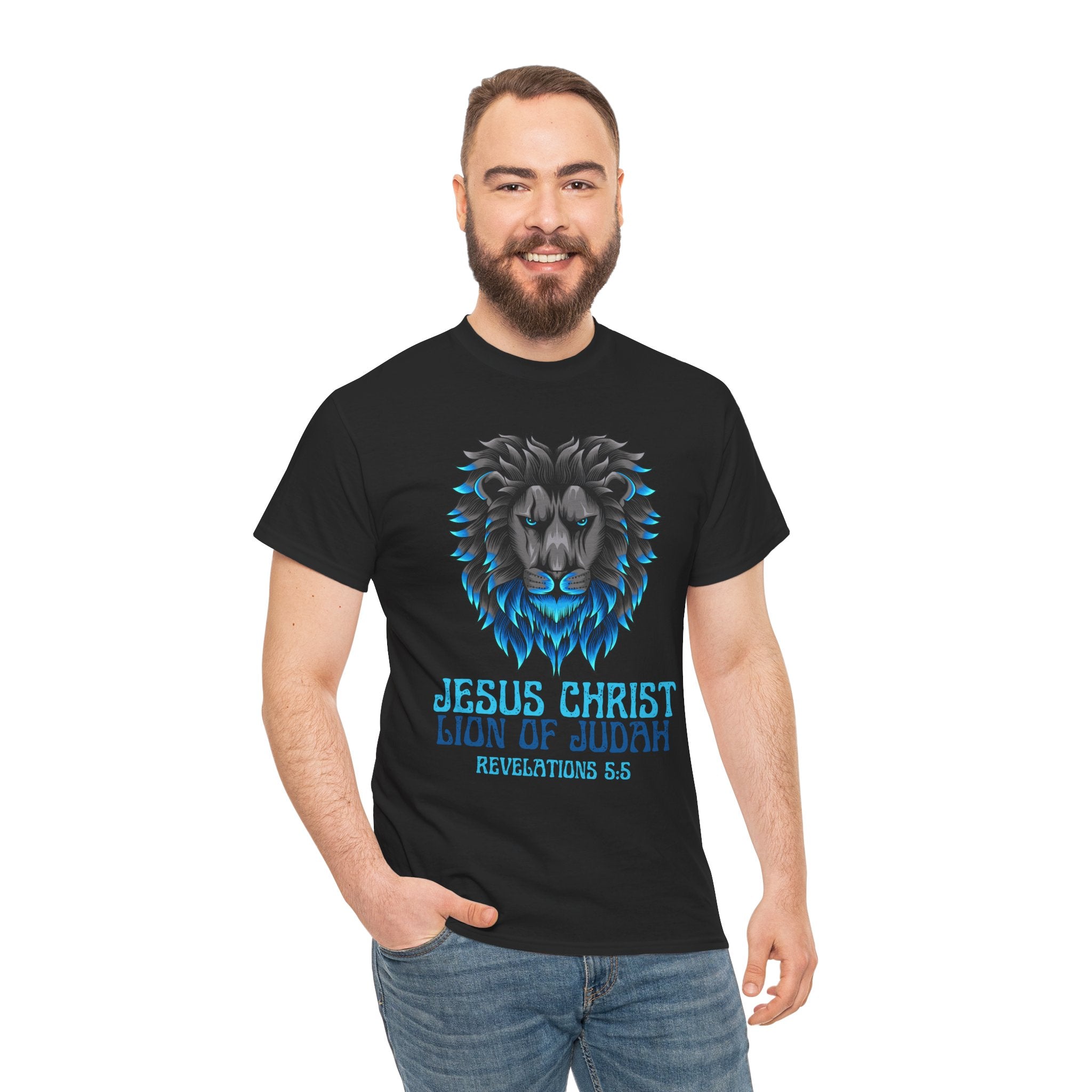 Jesus Christ Lion of Judah T-Shirt — Blue Lion Graphic & Revelation 5:5 Faith Tee