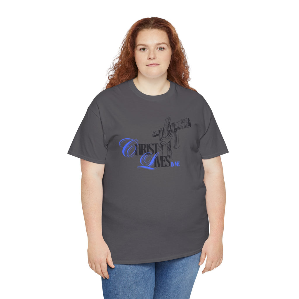 Christian Cross Tee — “Christ Lives in Me” Scripture Shirt (Galatians 2:20)