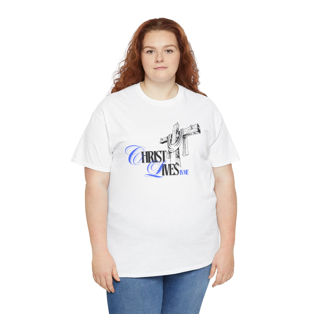 Christian Cross Tee — “Christ Lives in Me” Scripture Shirt (Galatians 2:20)
