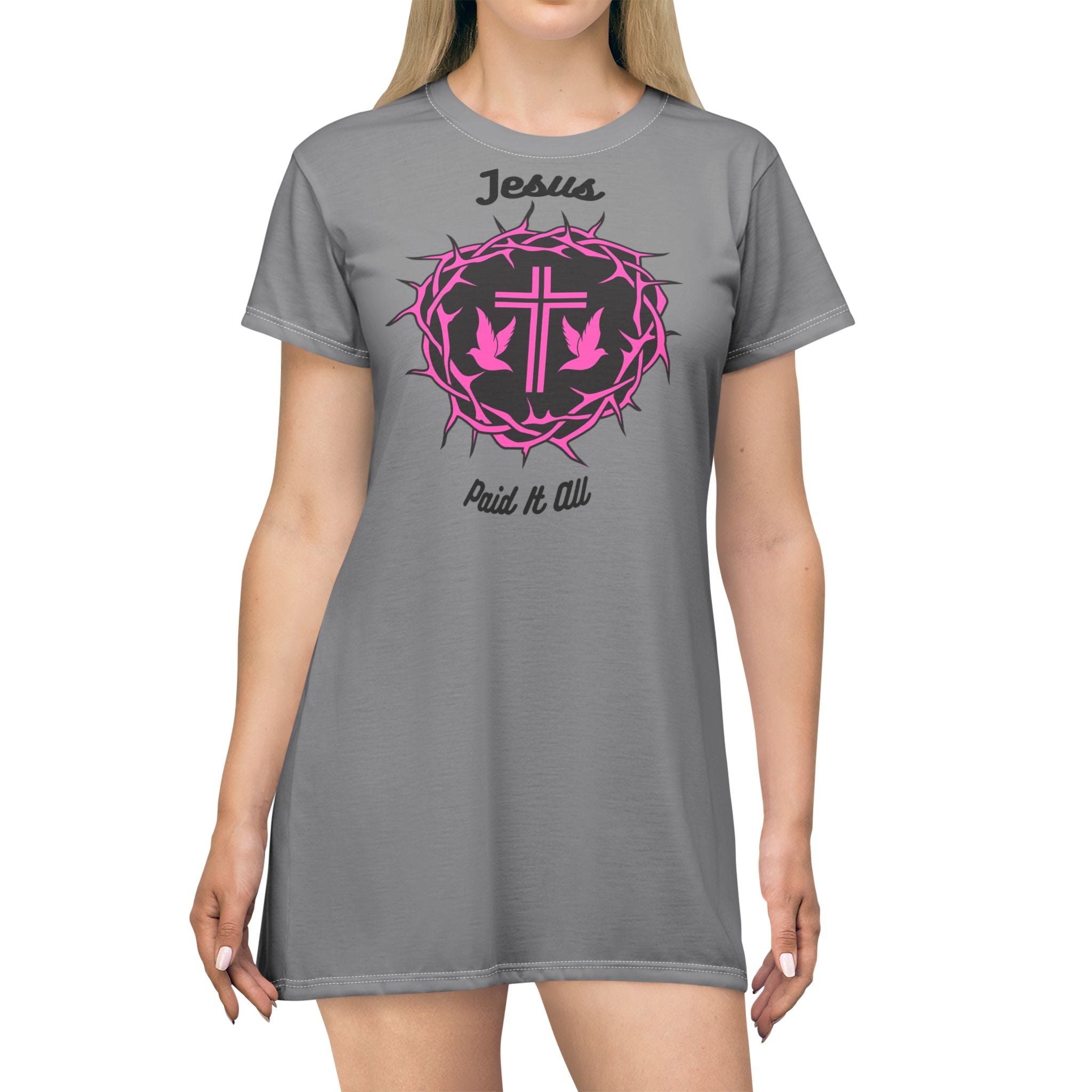 Jesus Crown of Thorns T‑Shirt Dress — "Jesus Paid It All" Christian Casual Dress