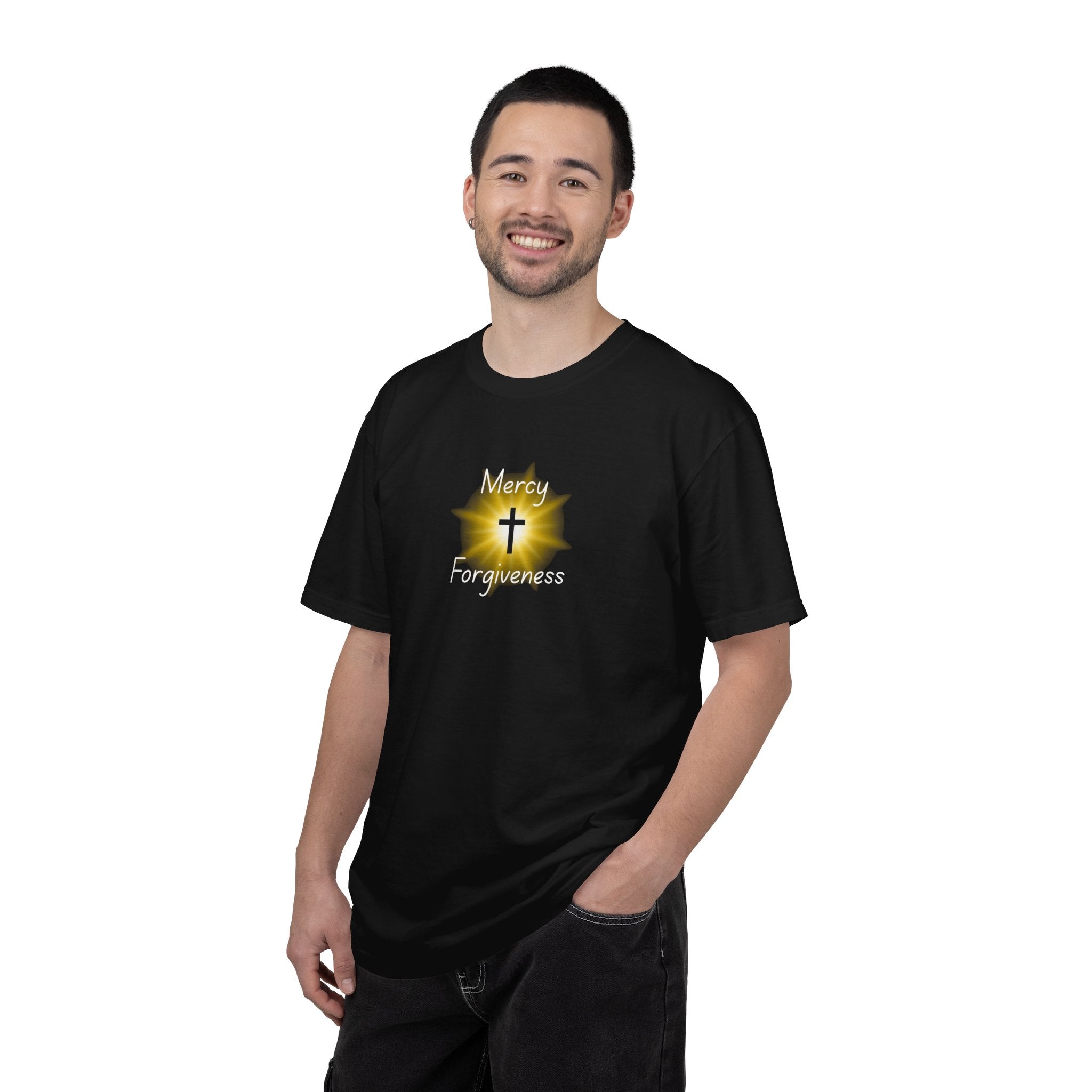 Christian Mercy & Forgiveness T-Shirt — Scripture Cross Back Design