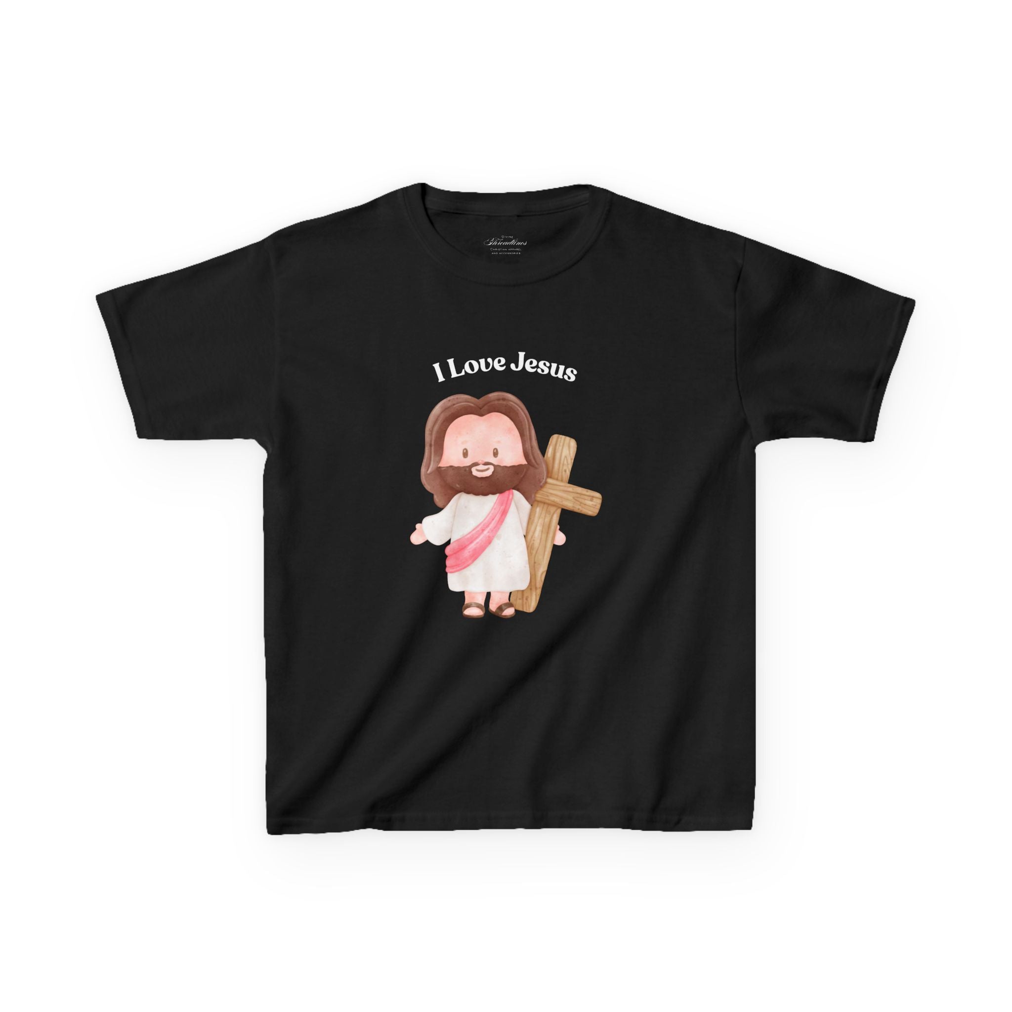 Kids T-Shirt — Cute "I Love Jesus" Cartoon Jesus Holding Cross — Christian Easter Gift for Children