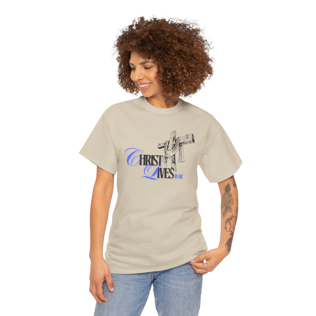 Christian Cross Tee — “Christ Lives in Me” Scripture Shirt (Galatians 2:20)