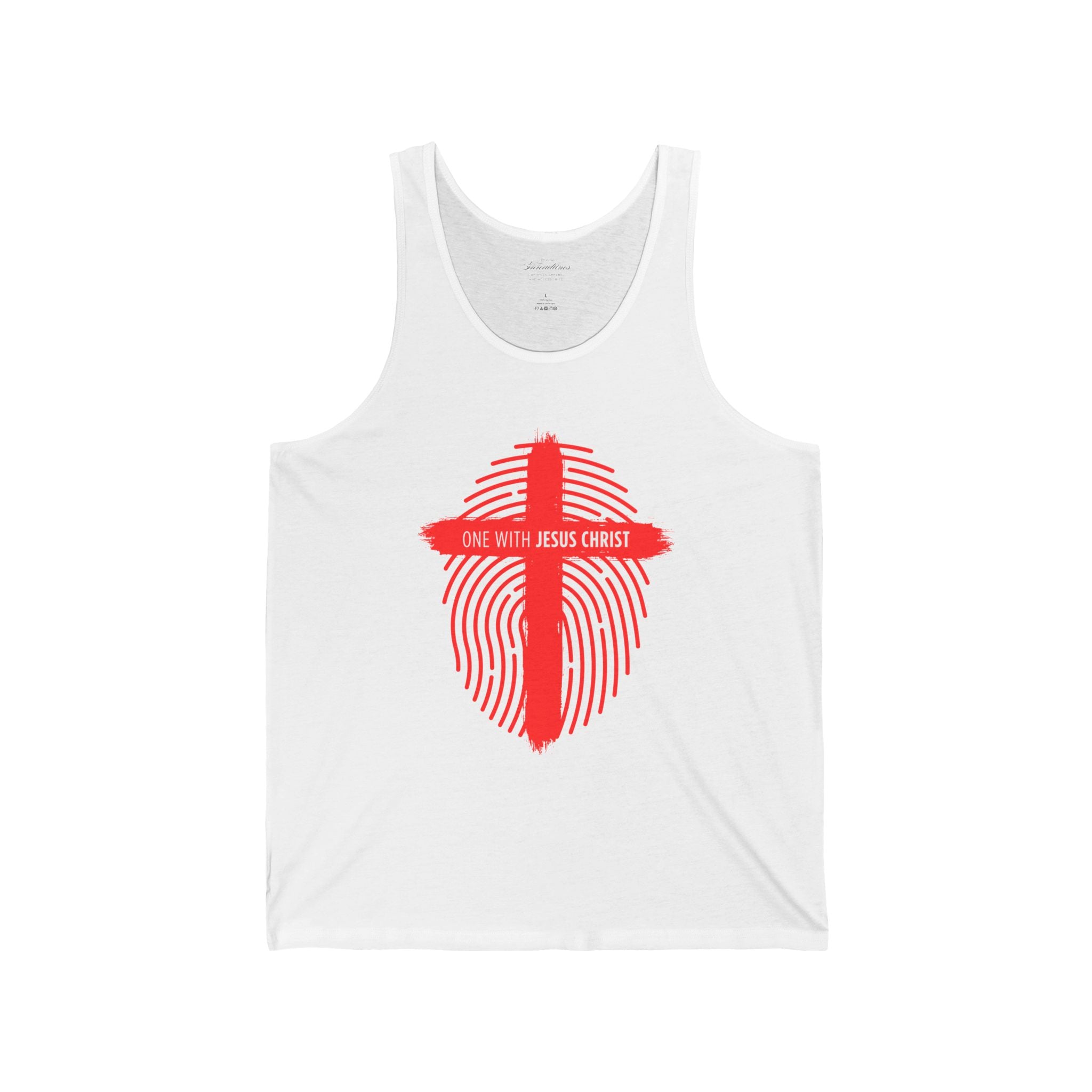 Christian Faith Tank Top — 'One With Jesus Christ' Cross Fingerprint Design