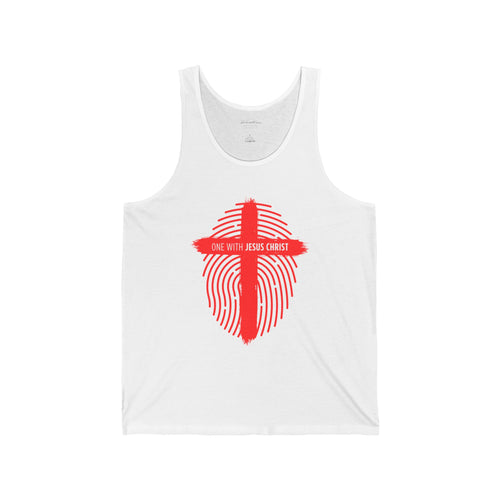 Christian Faith Tank Top — 'One With Jesus Christ' Cross Fingerprint Design