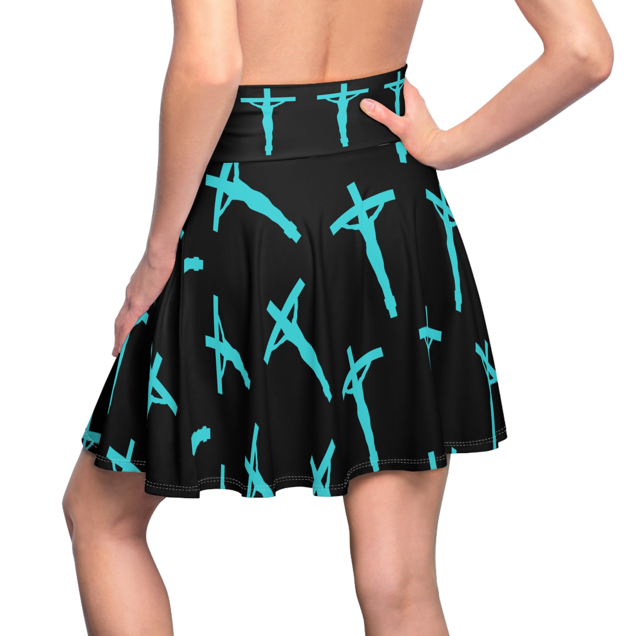 Crucifix Pattern Skirt — Lagoon Blue Cross Graphic AOP