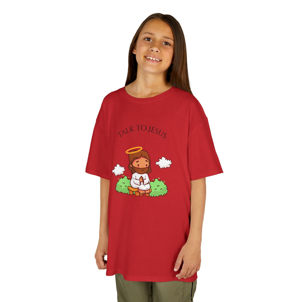Kids Tee — Cute "Talk to Jesus" Cartoon Jesus Graphic Youth Faith Shirt