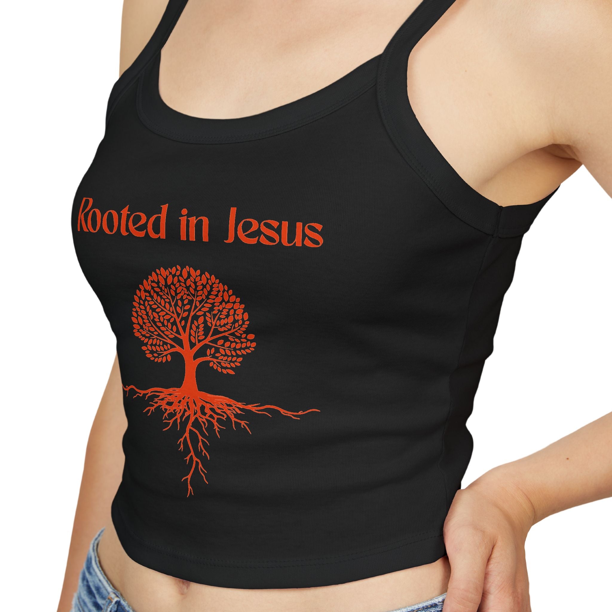 Rooted in Jesus Wide Spaghetti Strap Tank - Women's Faith Graphic Tank Top