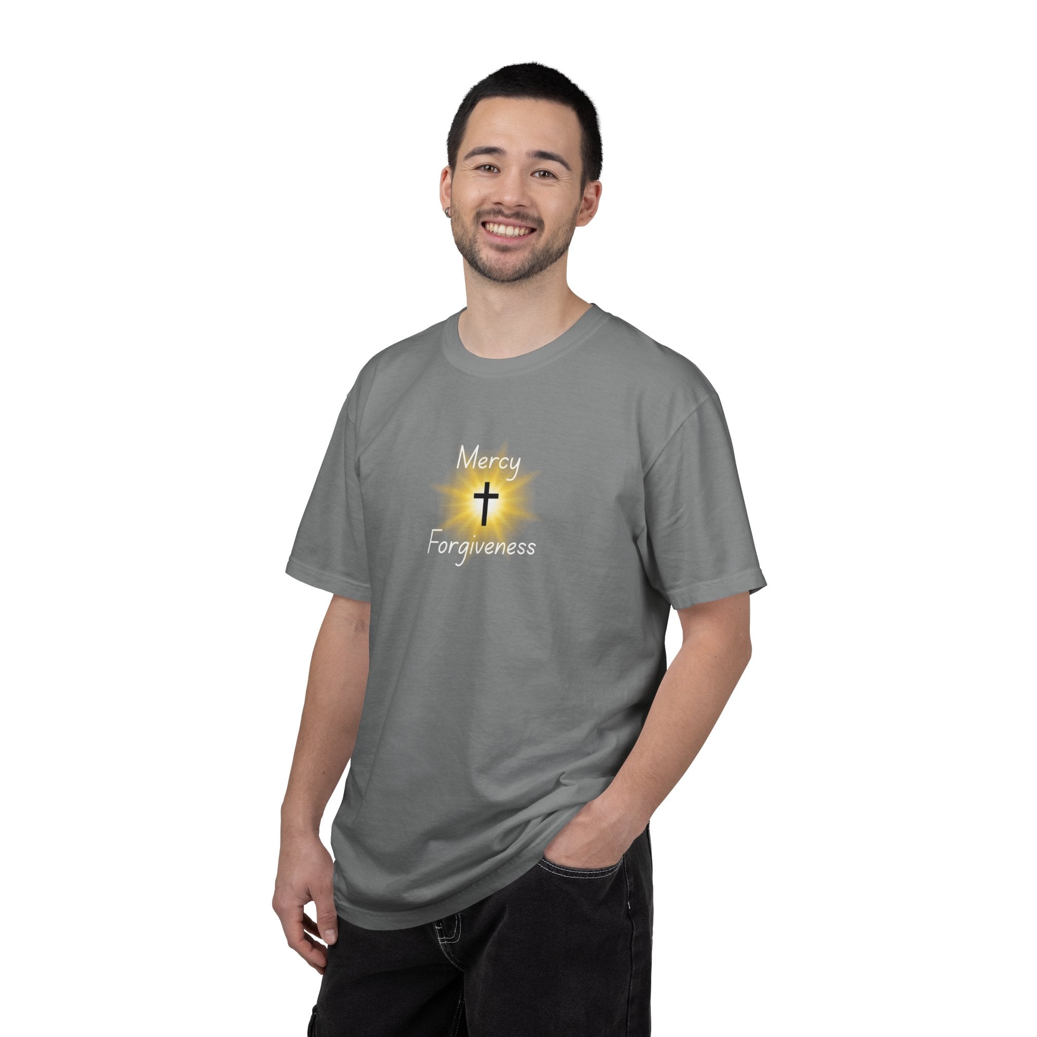 Christian Mercy & Forgiveness T-Shirt — Scripture Cross Back Design