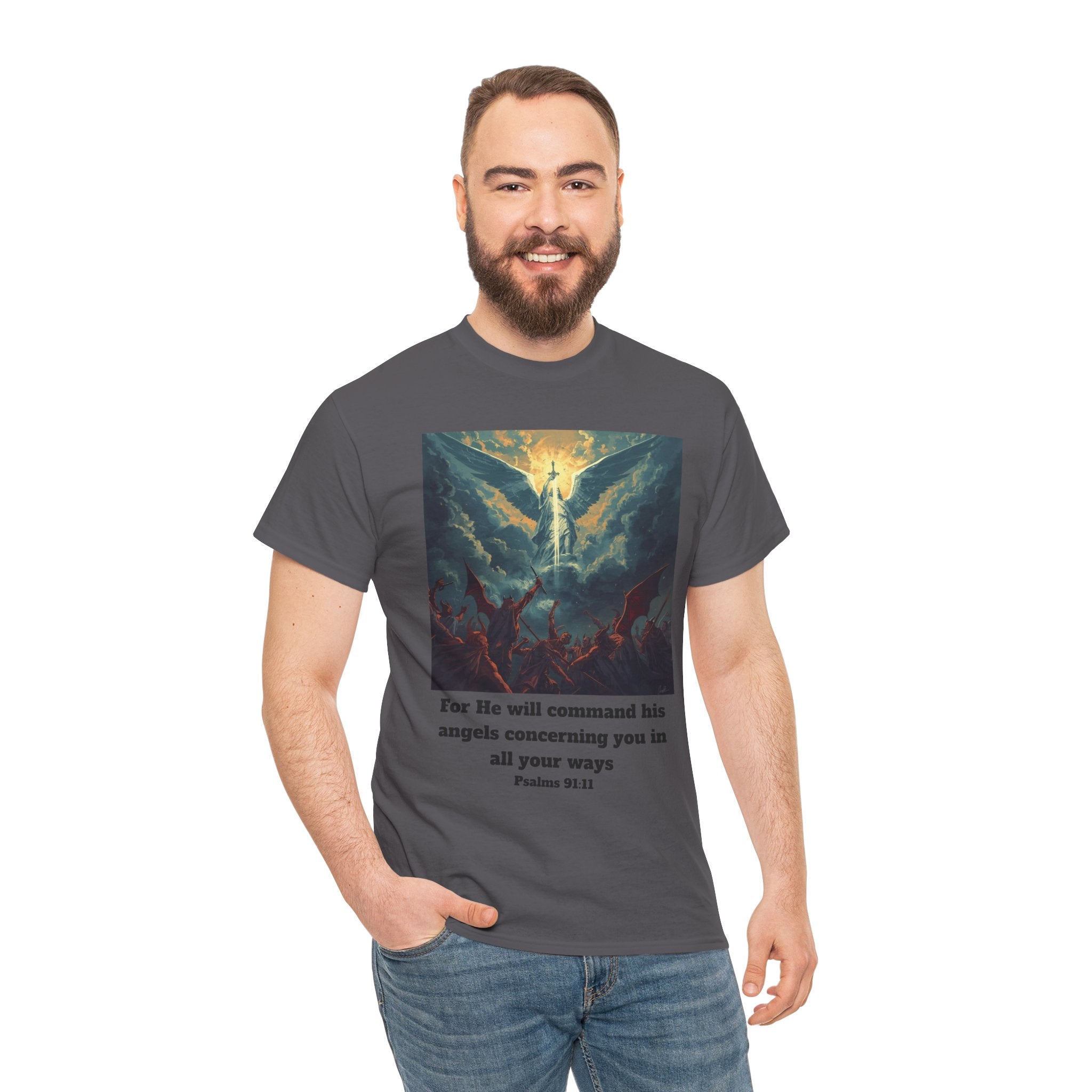 Psalm 91 Angel Tee — 'For He Will Command His Angels Concerning You' Christian Graphic T-Shirt
