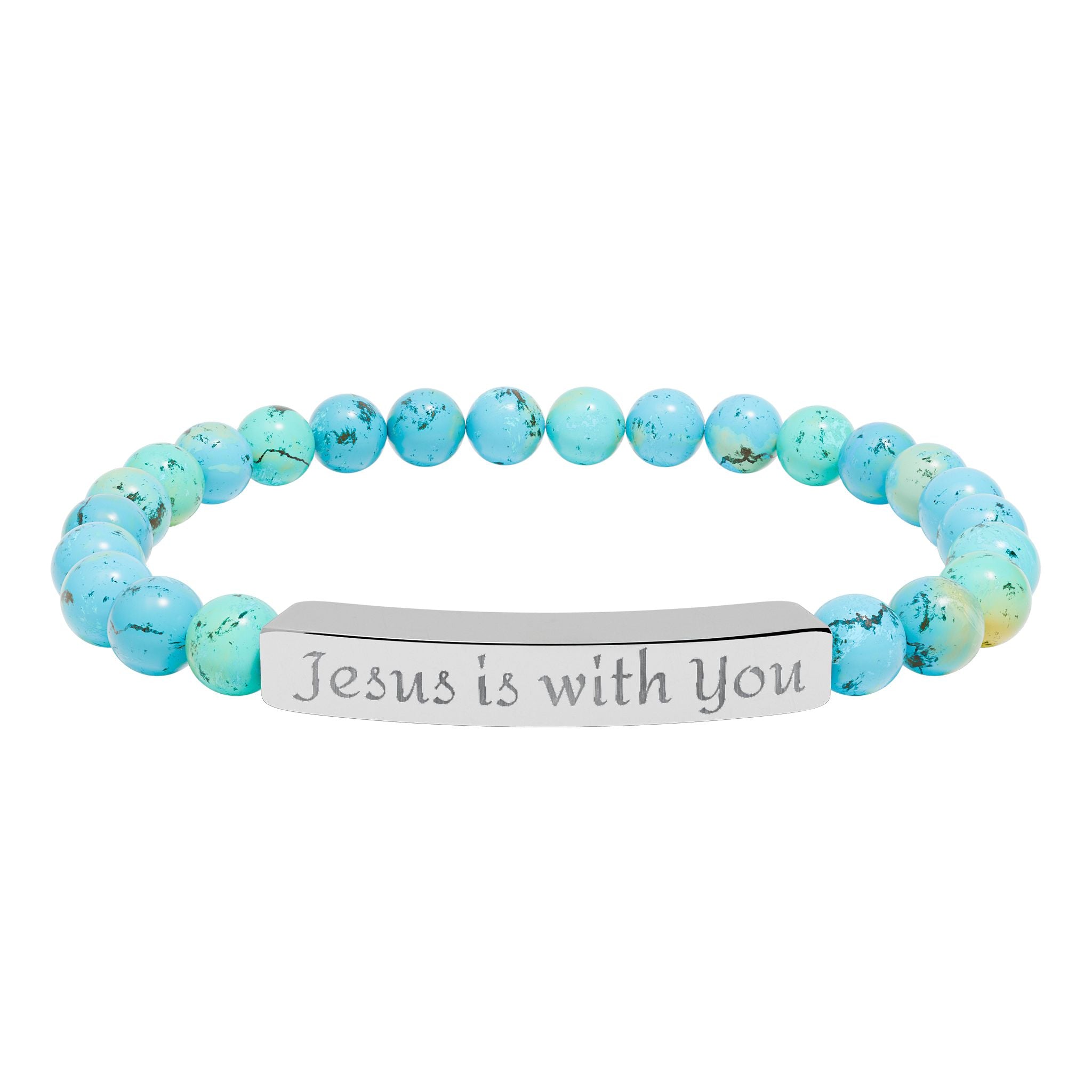 Engraved 'Jesus Is With You' Natural Stone Stretch Bracelet