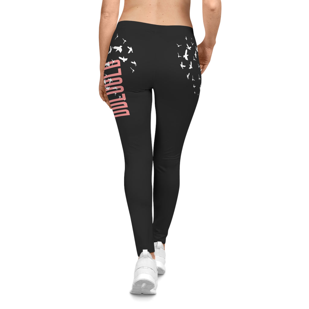 Christian Casual Leggings — Black 'Dove' Flock Design Women's Casual Leggings