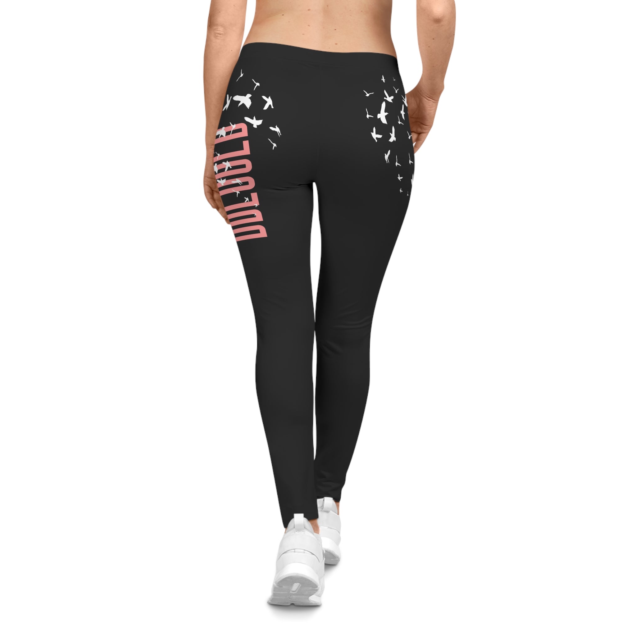 Christian Casual Leggings — Black 'Dove' Flock Design Women's Casual Leggings