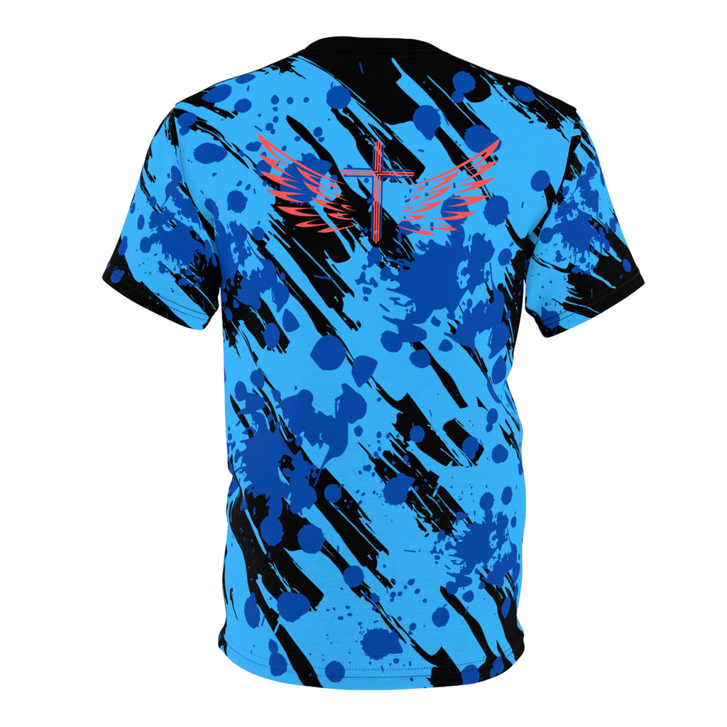 Jesus is My Vibe Splash Graphic Tee — Blue All-Over Print Christian Shirt