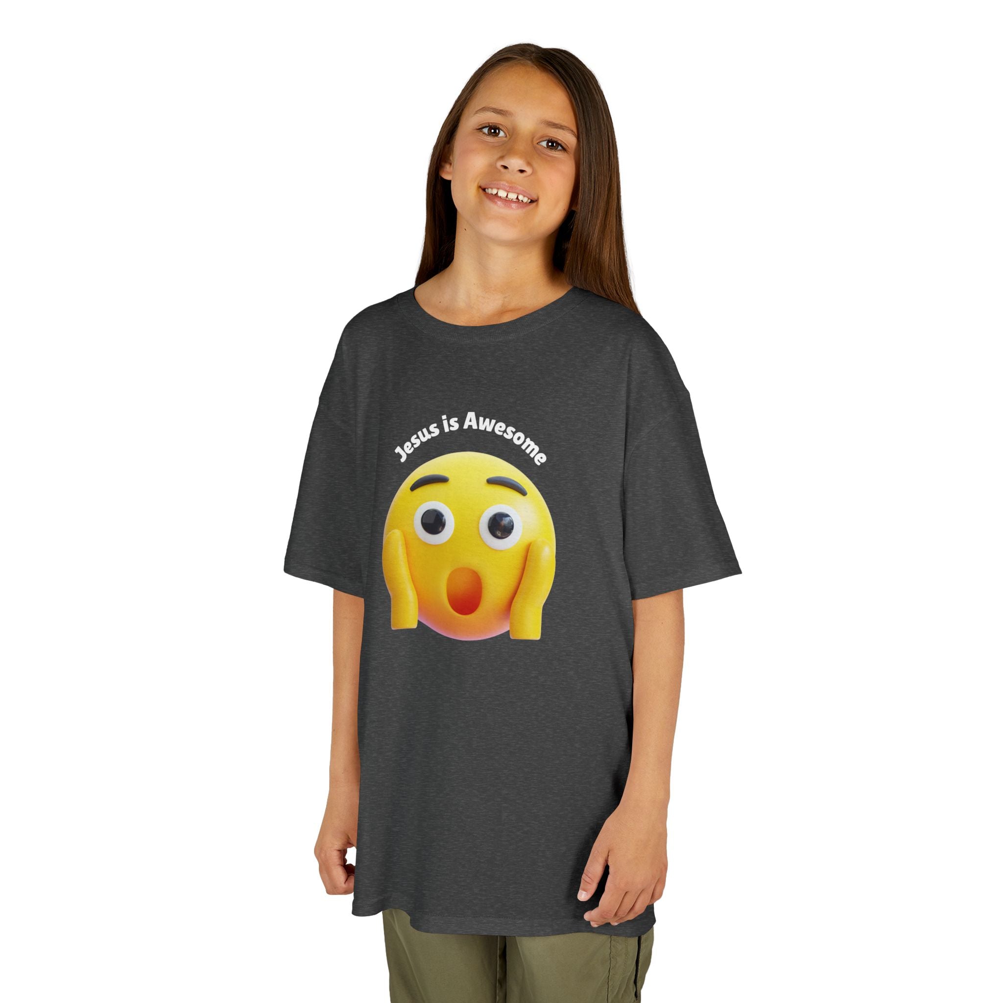 Kids T-Shirt — "Jesus Is Awesome" Surprised Emoji Graphic