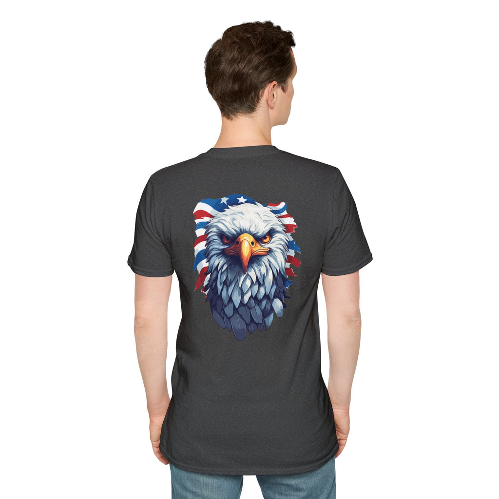 Patriotic Eagle T-Shirt — "May God Bless America" Flag Cross Graphic