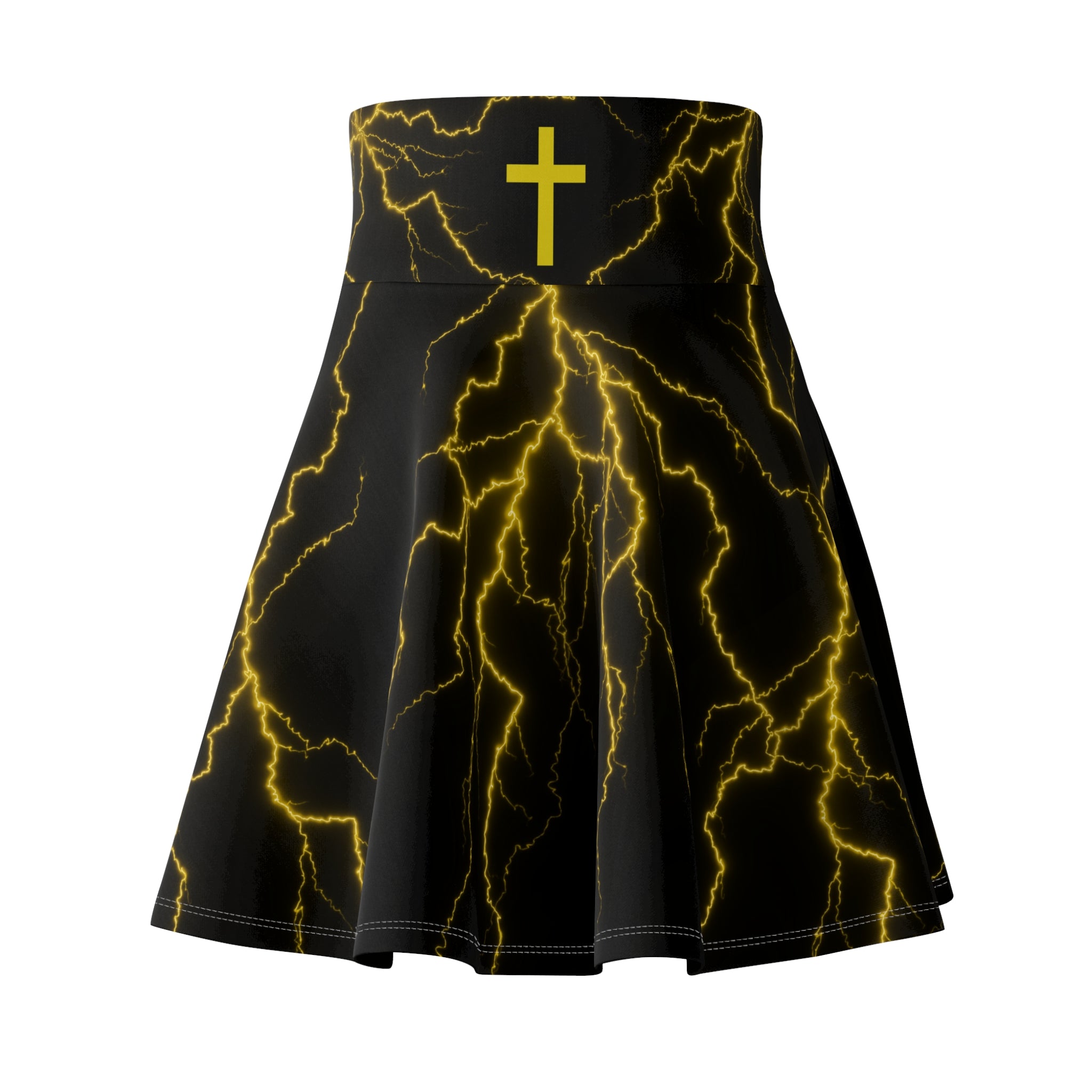 Lion of Judah Skater Skirt — Black & Gold Lightning Cross (Revelations 5:5)