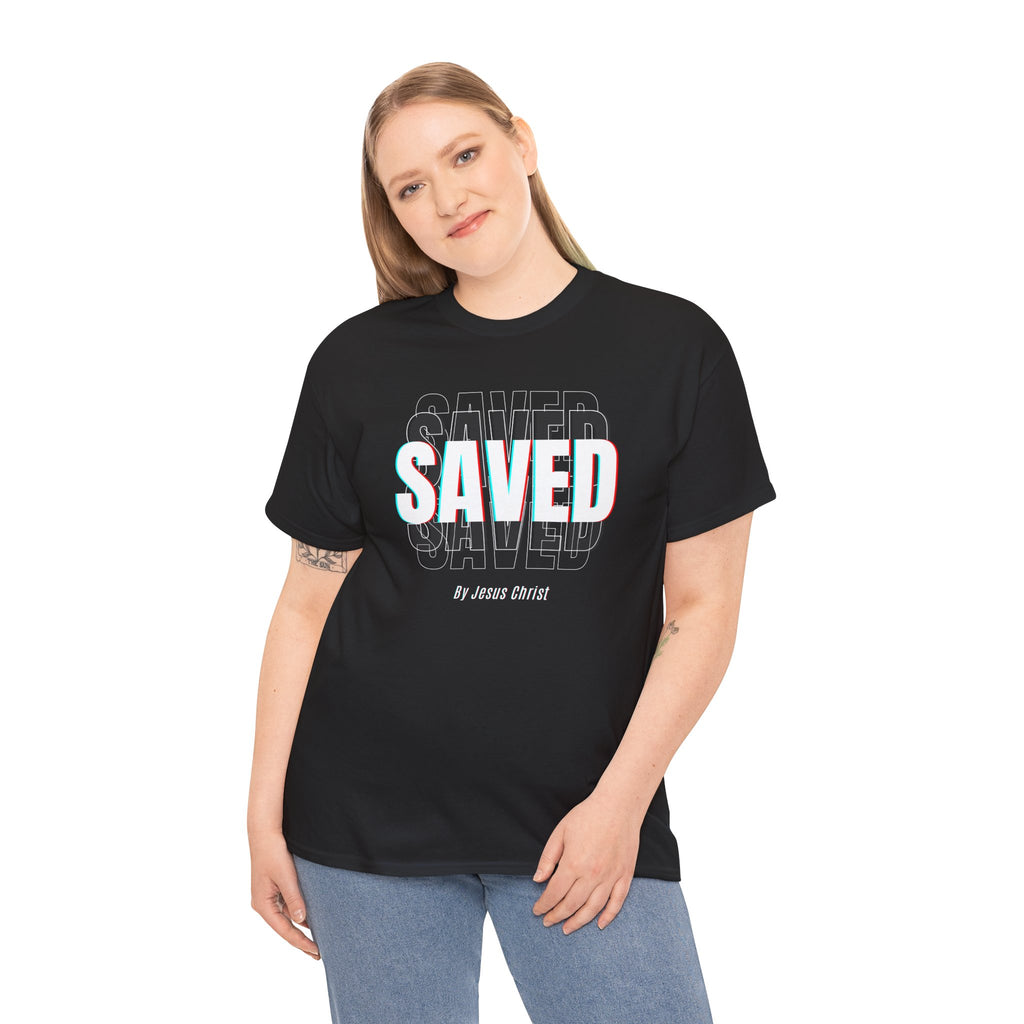 Saved Graphic Tee — "SAVED" Christian Faith T-Shirt (Romans 10:9 Back)
