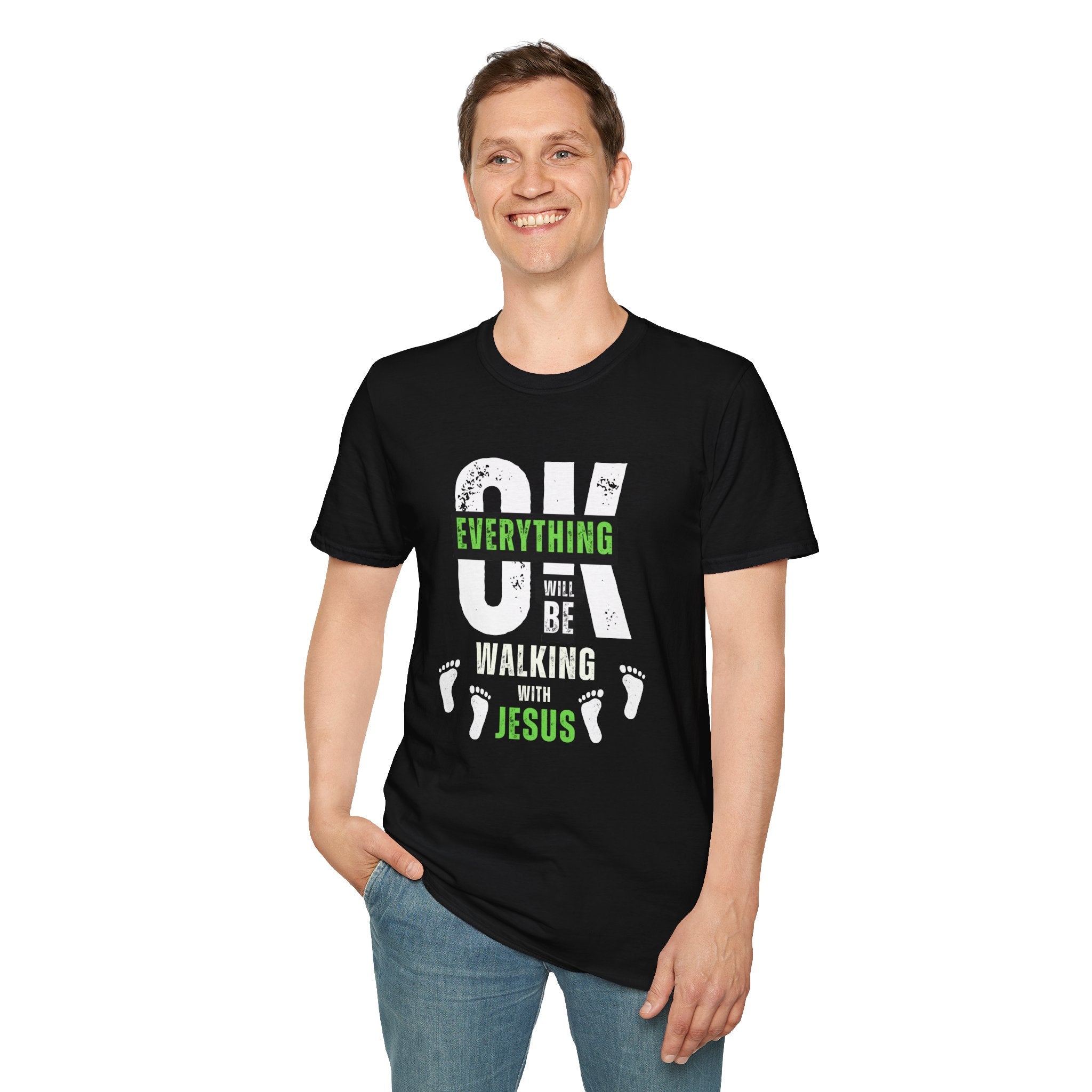 T-Shirt - " Everything Will Be OK Walking With Jesus" Christian Faith Tee