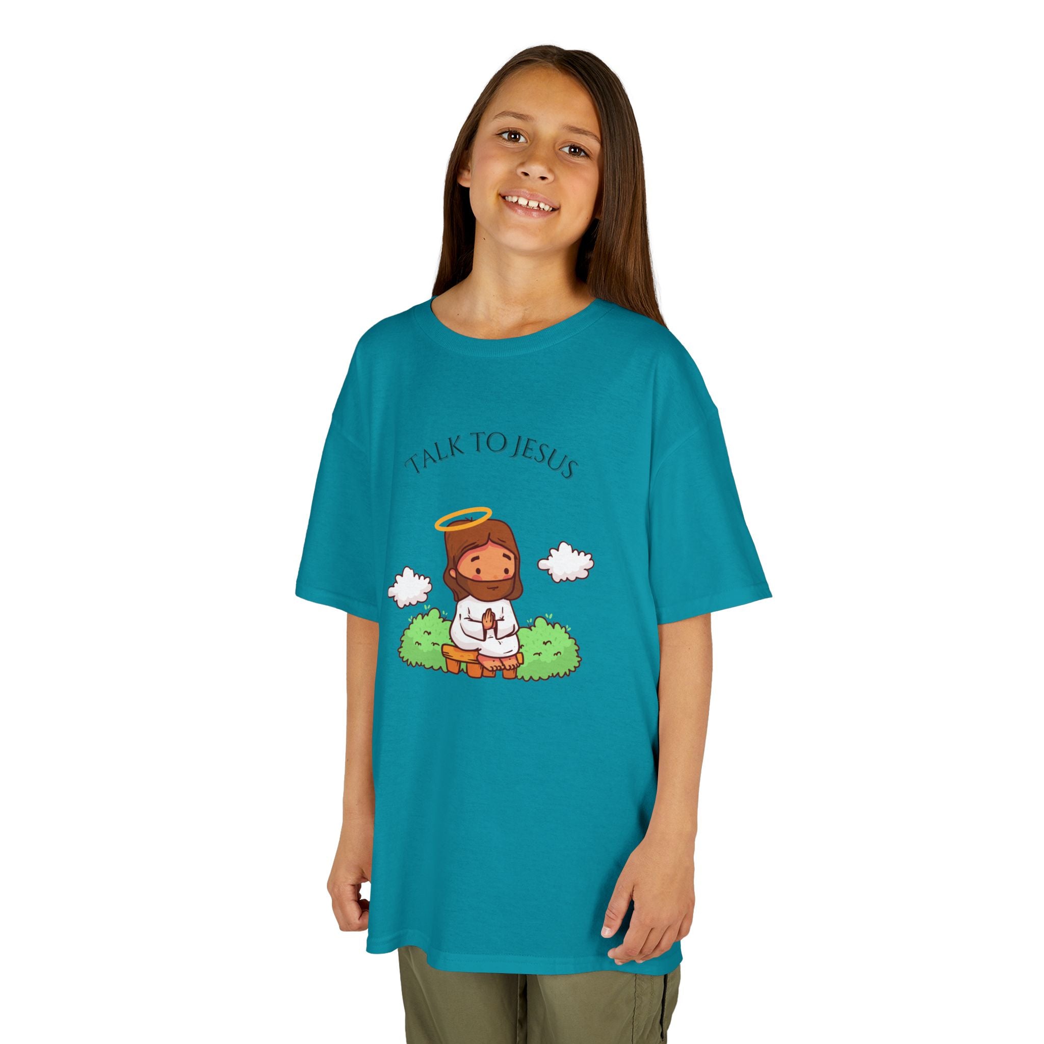 Kids Tee — Cute "Talk to Jesus" Cartoon Jesus Graphic Youth Faith Shirt