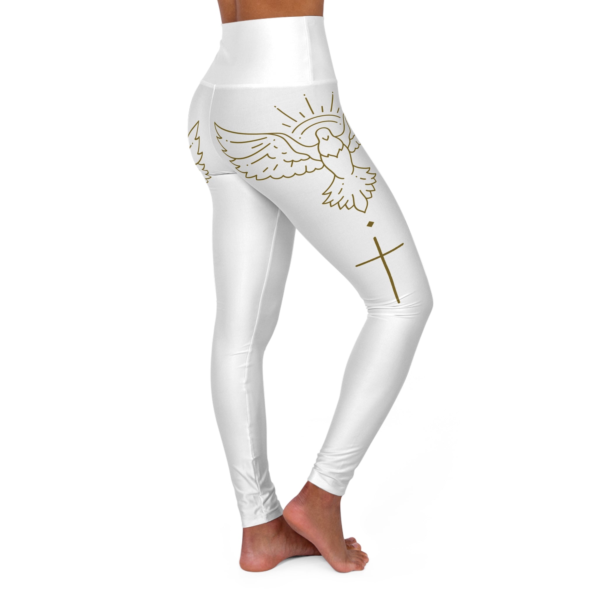 Christian High-Waist Leggings — Holy Spirit Dove & Cross All-Over Print