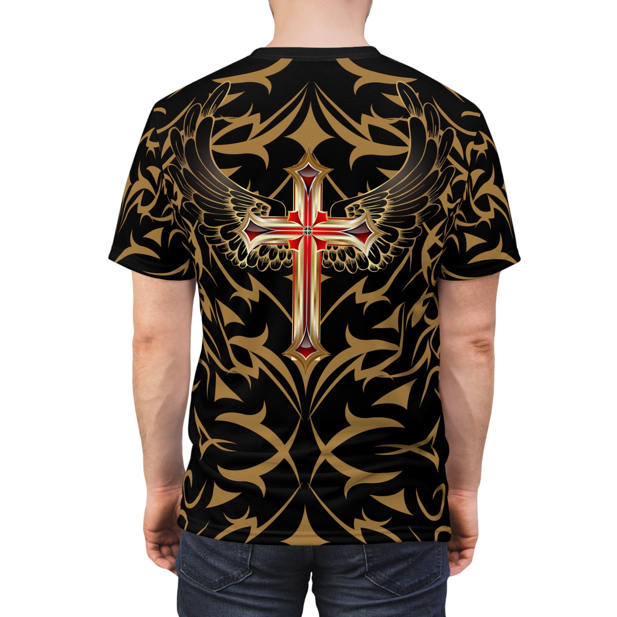Redeemed Tribal Pattern Tee — All-Over-Print Graphic Shirt