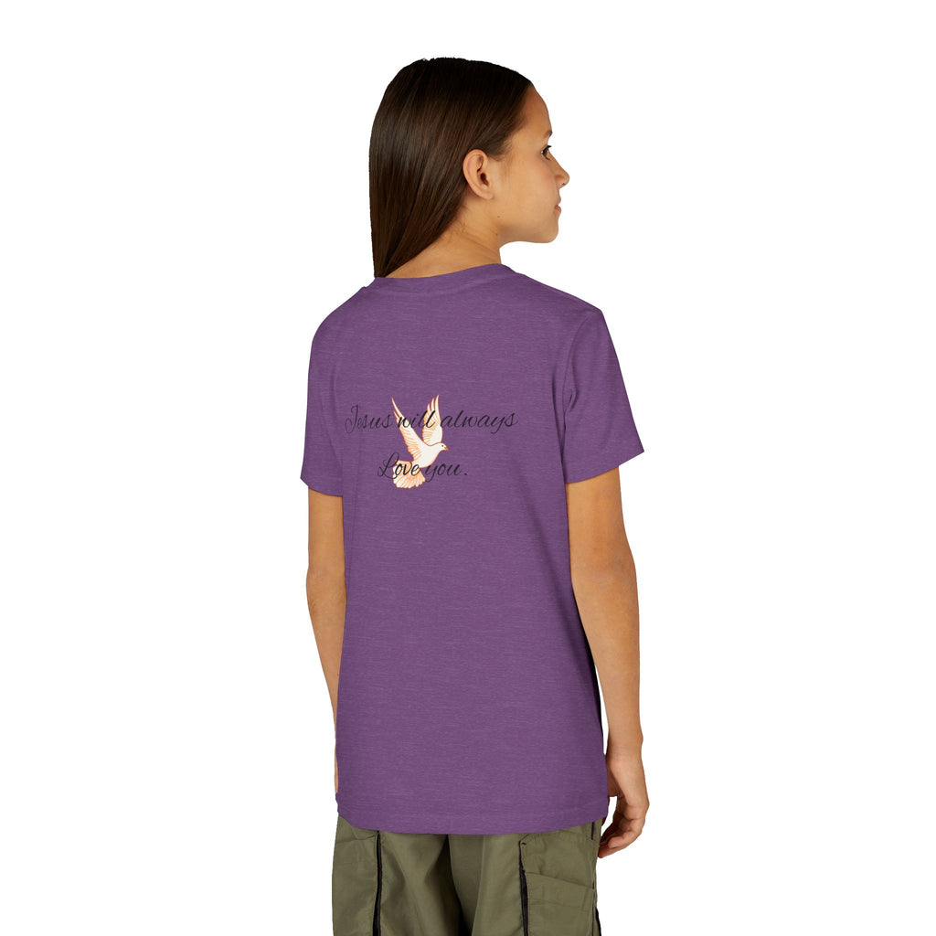 Youth Tee - Floral Cross "Jesus Will Always Love You" Christian Shirt