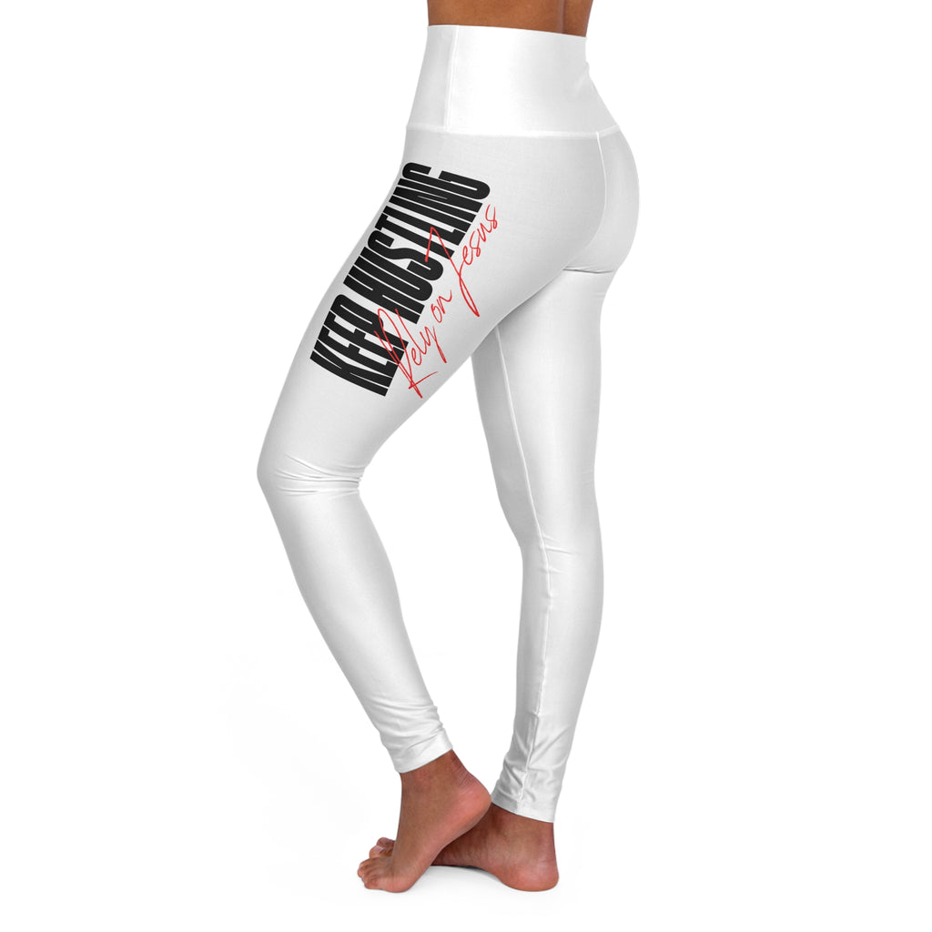 Christian High-Waisted Leggings — "Keep Hustling, Rely on Jesus"
