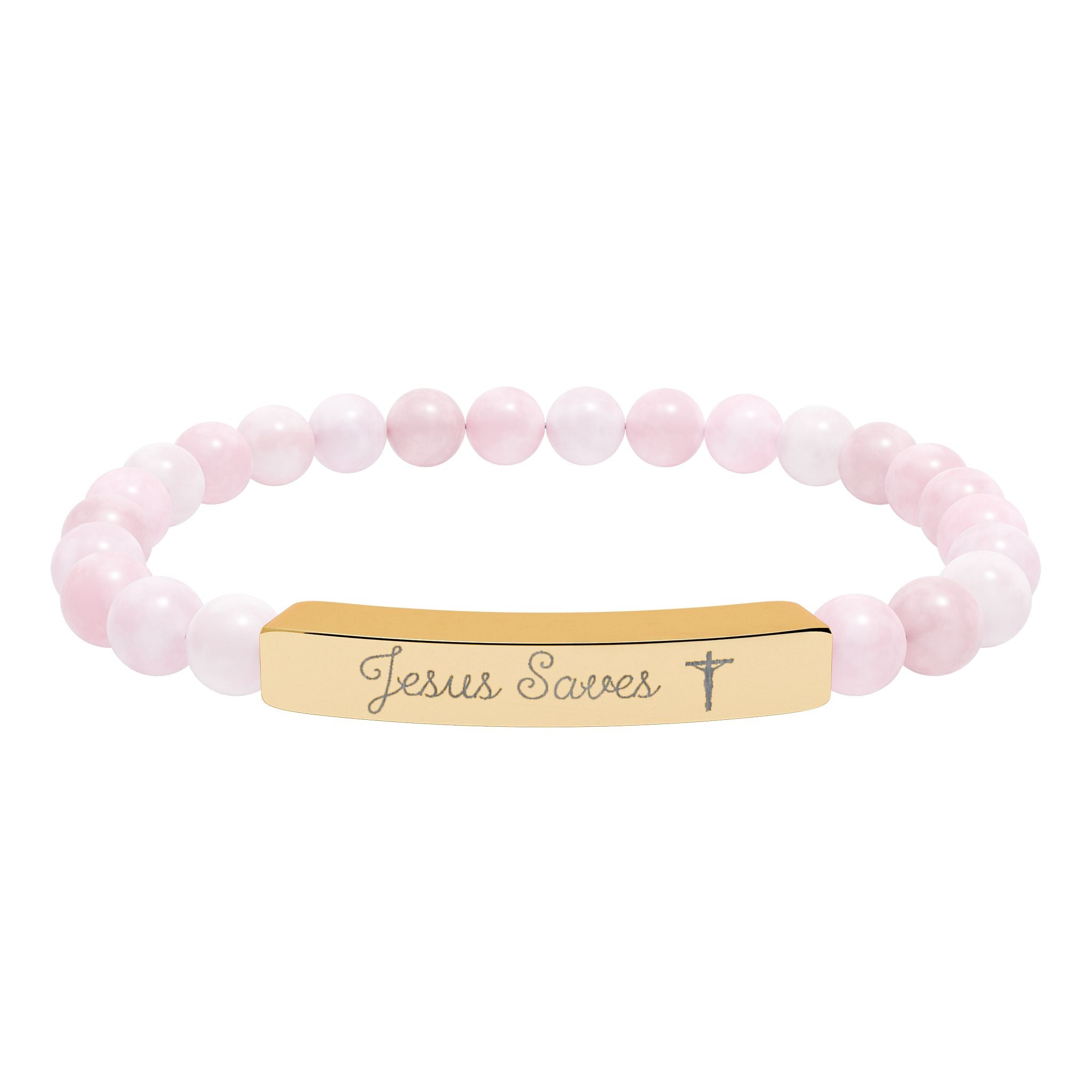 Engraved Natural Stone Stretch Bracelet — Personalized Bar Bead Bracelet ("Jesus Loves")