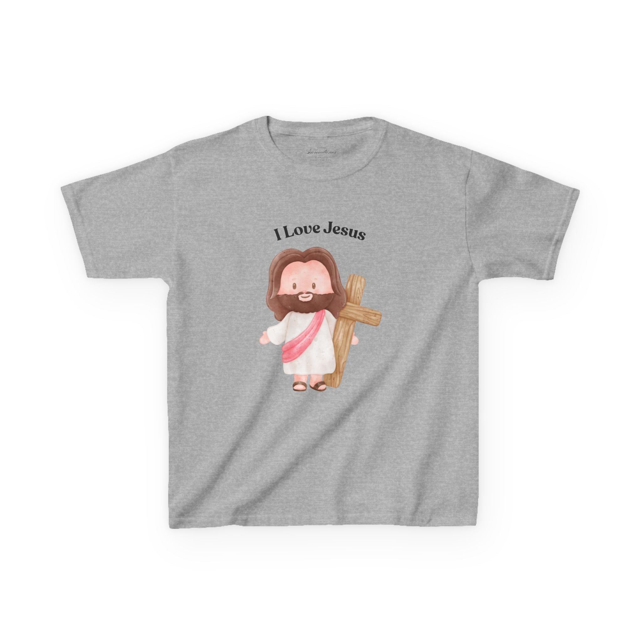 Kids T-Shirt — Cute "I Love Jesus" Cartoon Jesus Holding Cross — Christian Easter Gift for Children