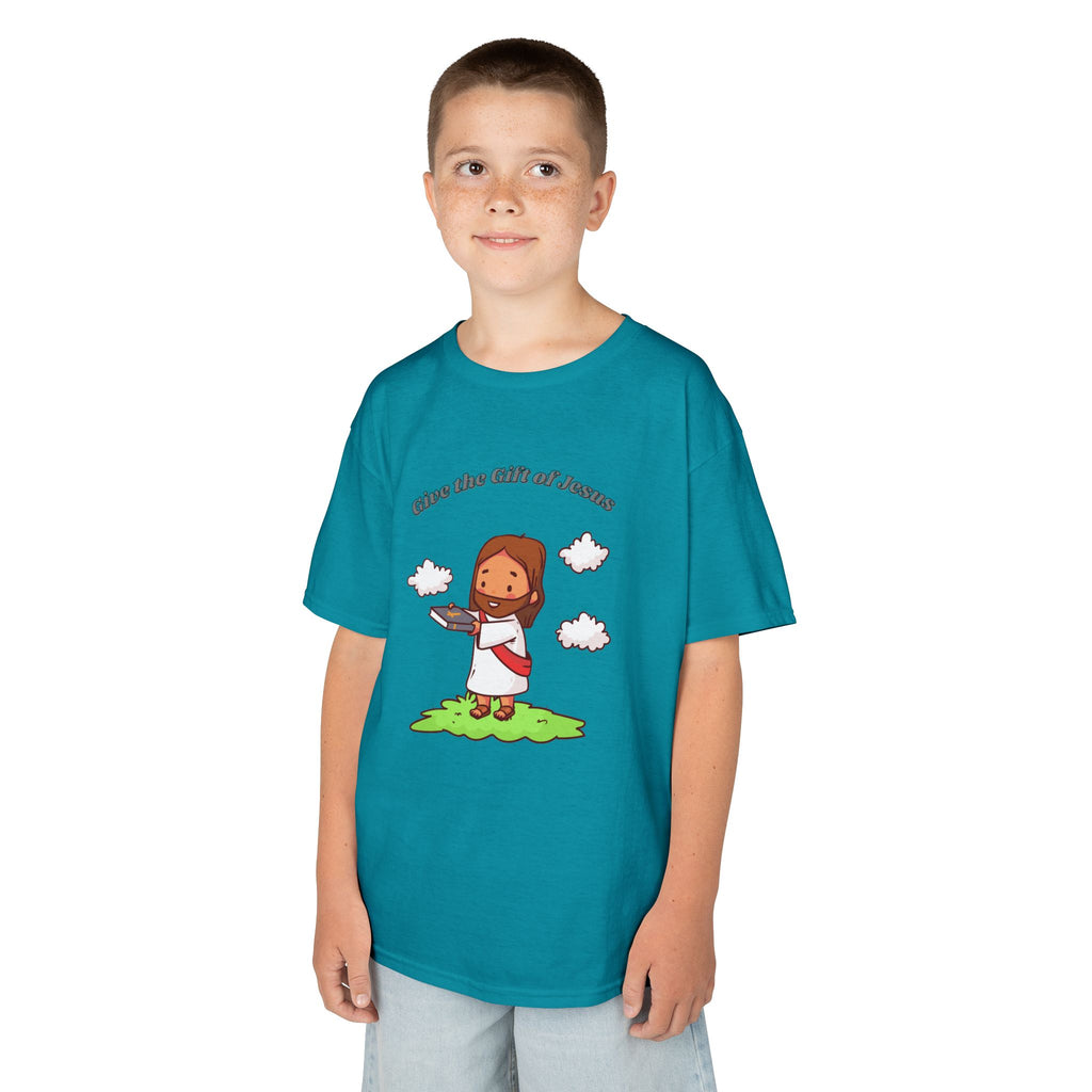 Kids T‑Shirt — Cute Jesus Graphic “Give the Gift of Jesus” | Christian Holiday Gift