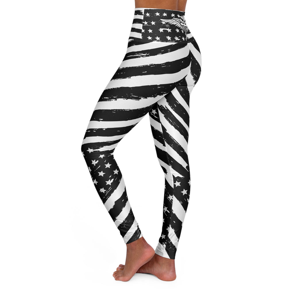 Black & White American Flag "In God We Trust" High-Waist Leggings — Stars & Stripes Activewear