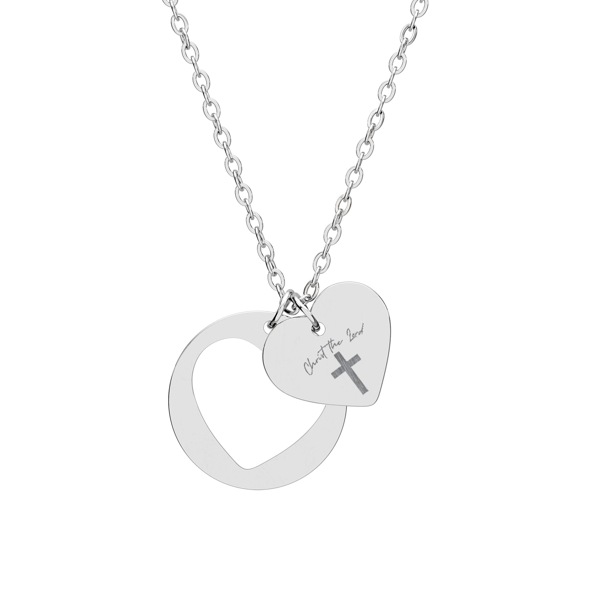 Engraved Heart Cutout Necklace — Personalized Cross Pendant Jewelry