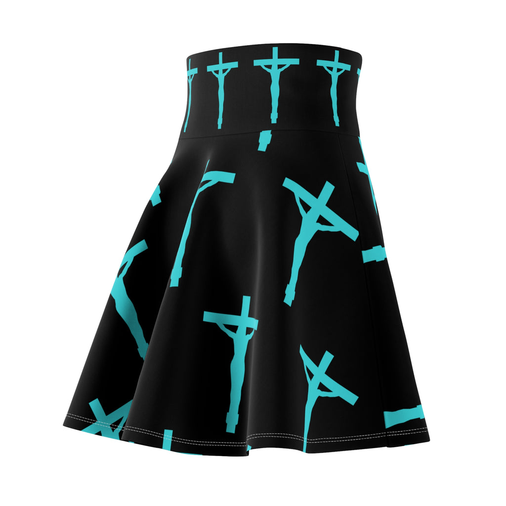 Crucifix Pattern Skirt — Lagoon Blue Cross Graphic AOP
