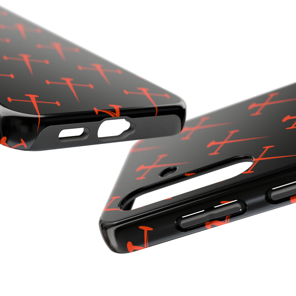 Black Tough Phone Case with Orange Nail Cross Pattern