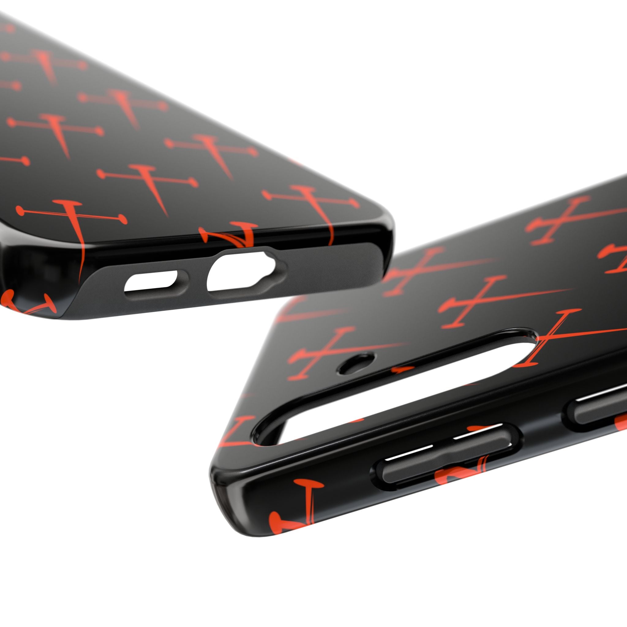 Black Tough Phone Case with Orange Nail Cross Pattern