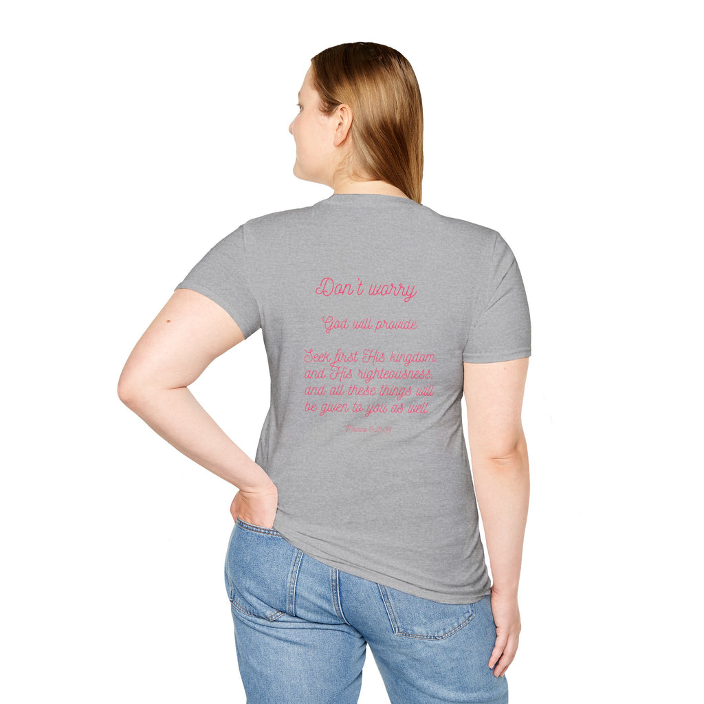 Blessed Script T‑Shirt — Inspirational "Blessed" Tee with Back Verse (Don't Worry)