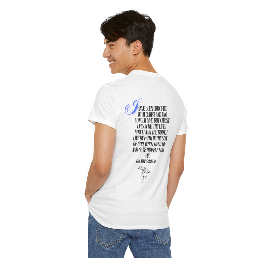 Christian Cross Tee — “Christ Lives in Me” Scripture Shirt (Galatians 2:20)