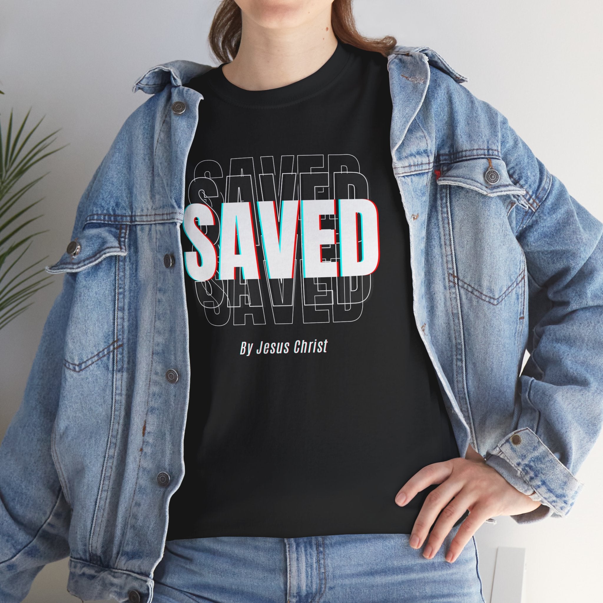 Saved Graphic Tee — "SAVED" Christian Faith T-Shirt (Romans 10:9 Back)
