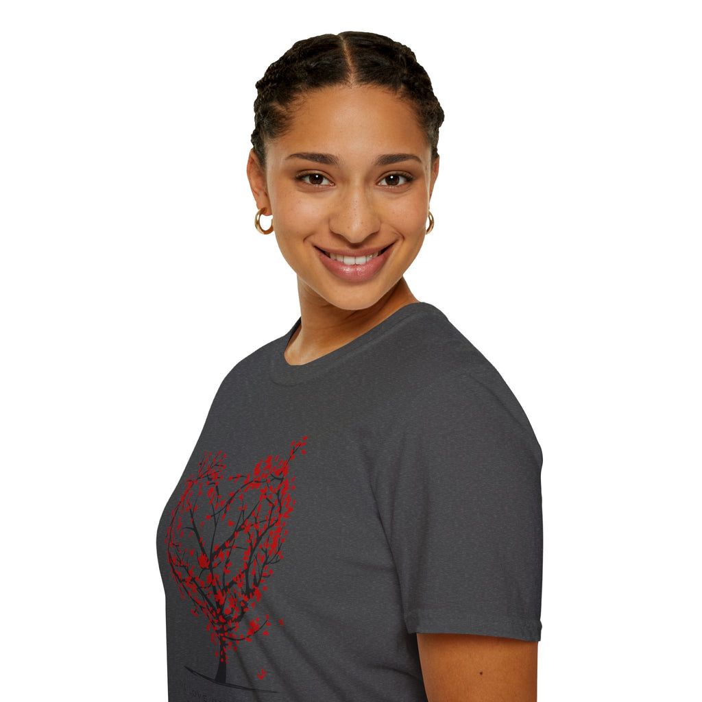 Heart Blossom Tree T‑Shirt — "We Love Because He First Loved Us" Christian Tee