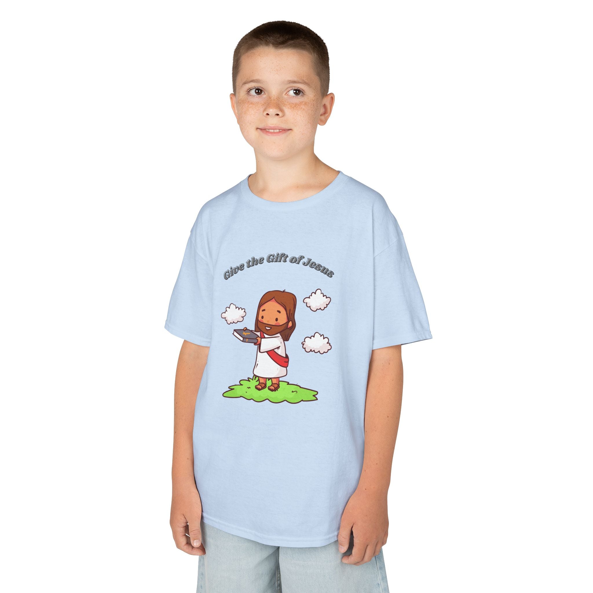 Kids T‑Shirt — Cute Jesus Graphic “Give the Gift of Jesus” | Christian Holiday Gift