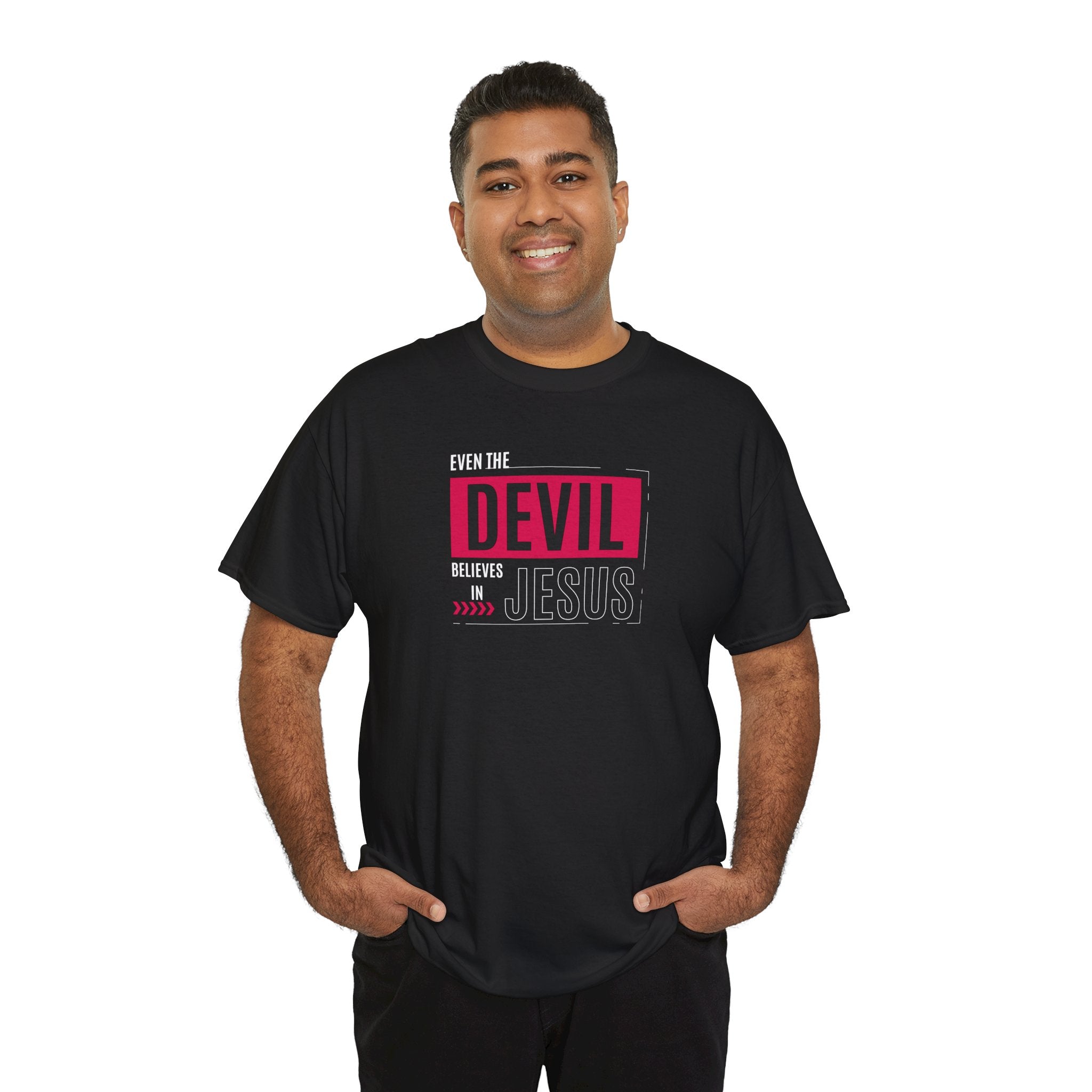 Devil Believes in Jesus Graphic Tee — "Trips You Up" Christian Faith Shirt