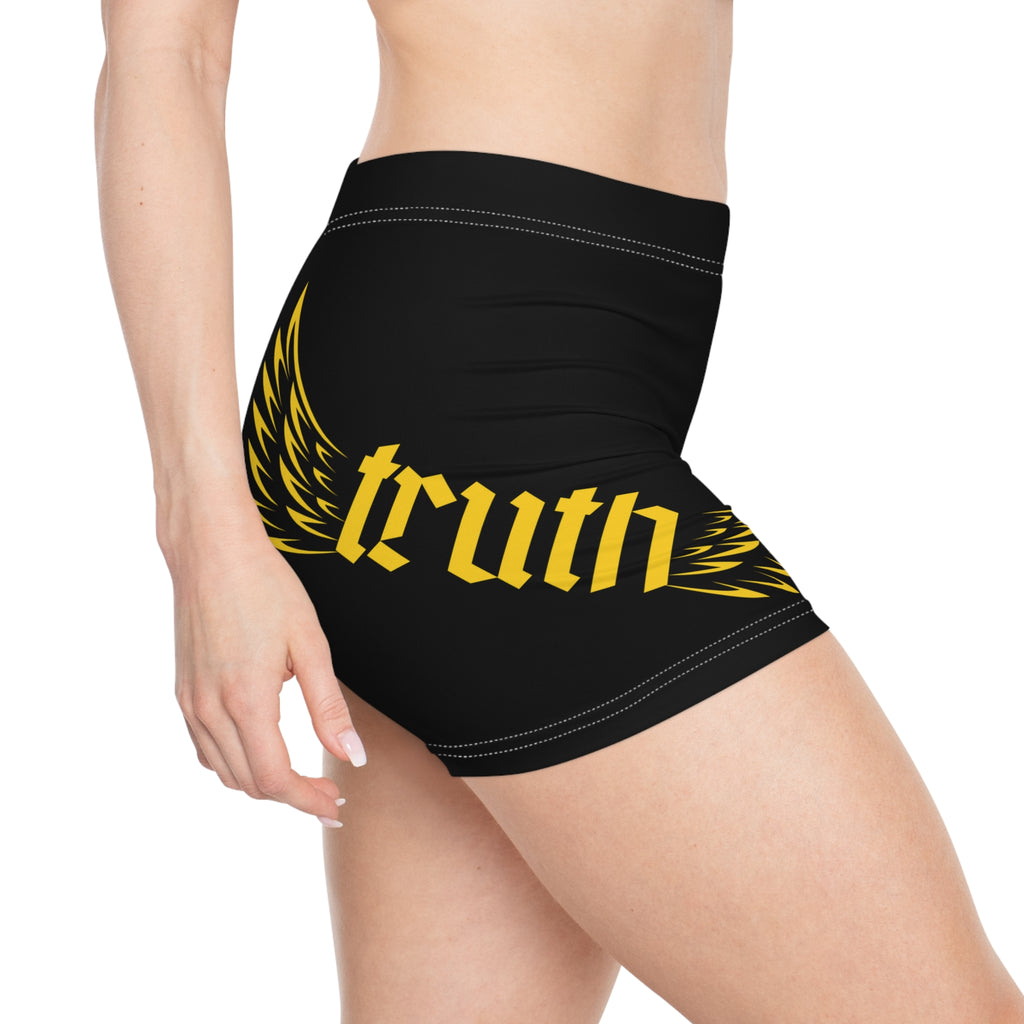 Women's Athletic Shorts — Gold Truth, Wing & Cross Graphic